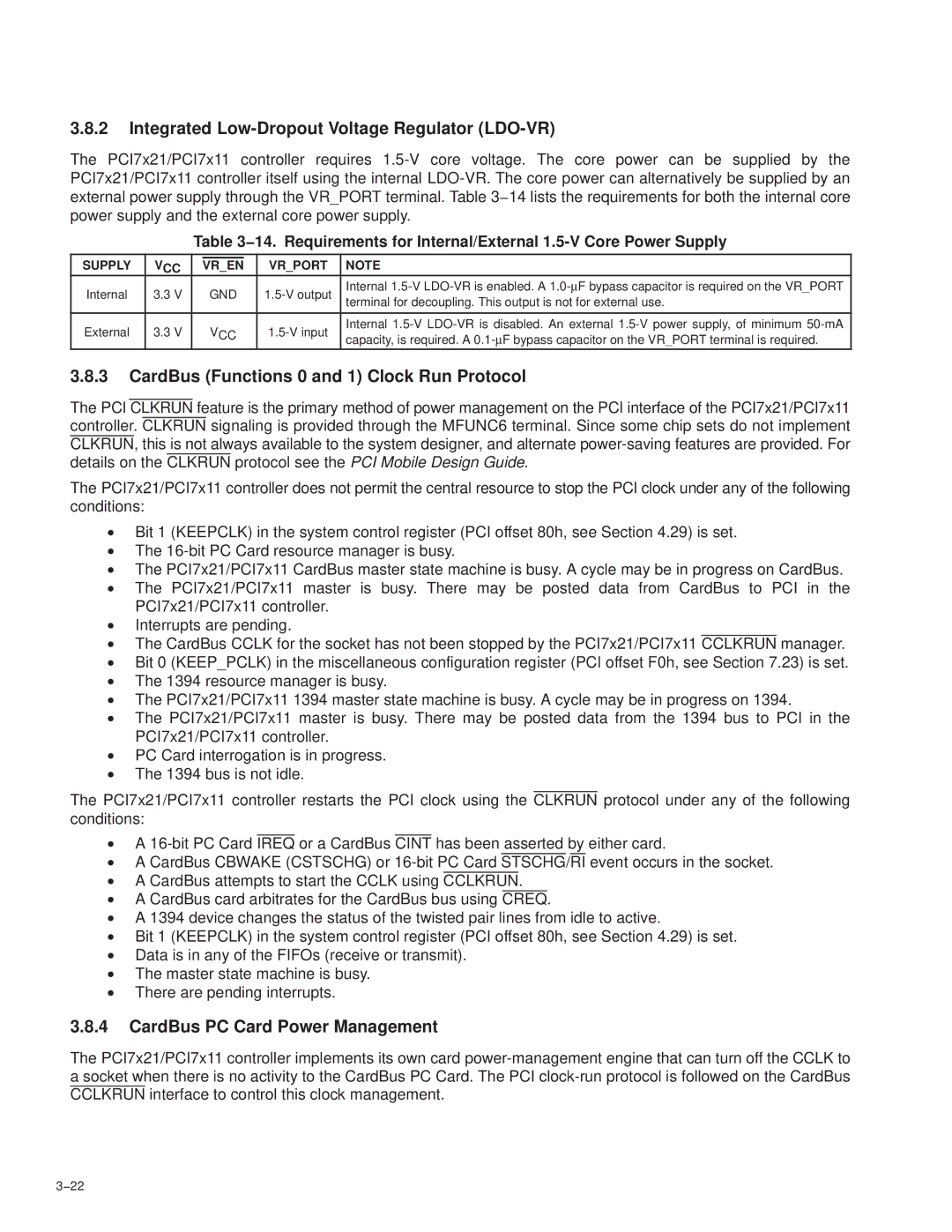 Texas Instruments PCI7621 Integrated Low-Dropout Voltage Regulator LDO-VR, CardBus Functions 0 and 1 Clock Run Protocol 