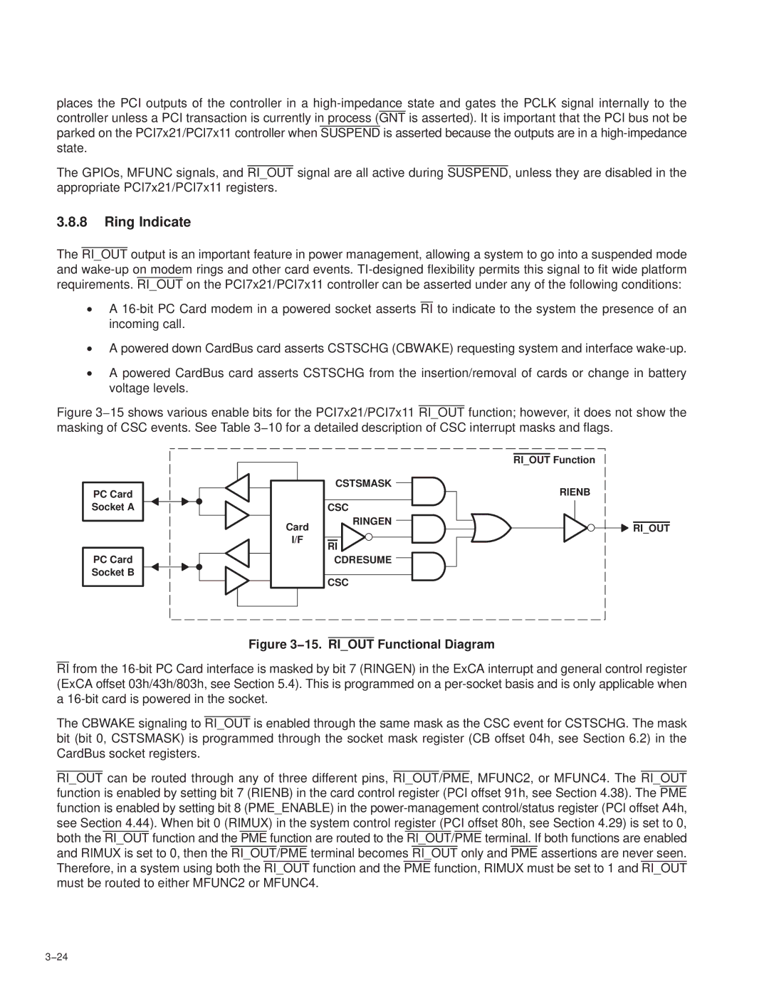 Texas Instruments PCI7411, PCI7611, PCI7621, PCI7421 manual Ring Indicate, Cstsmask CSC Ringen RI Cdresume, Rienb Riout 