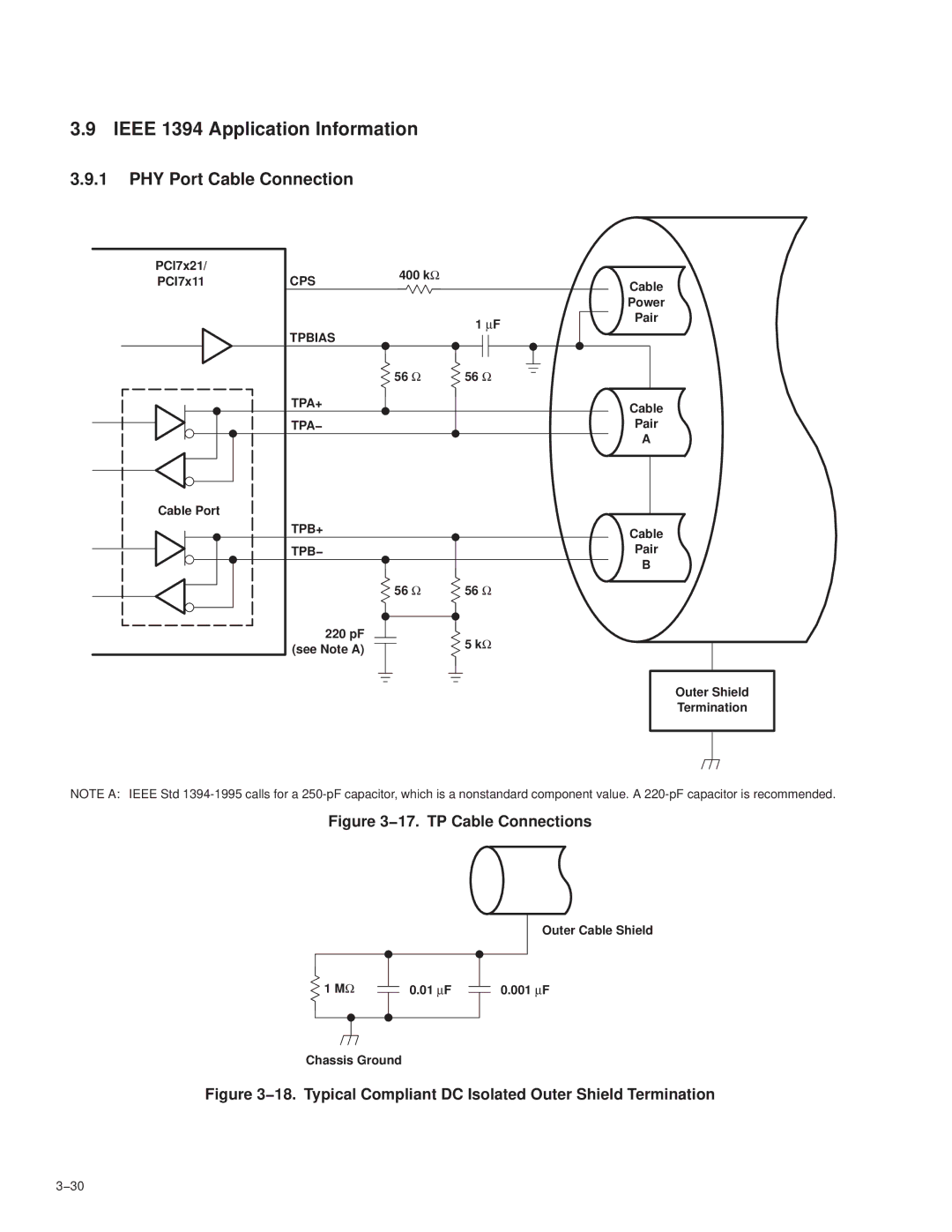 Texas Instruments PCI7621, PCI7411, PCI7611, PCI7421 manual Ieee 1394 Application Information, PHY Port Cable Connection 