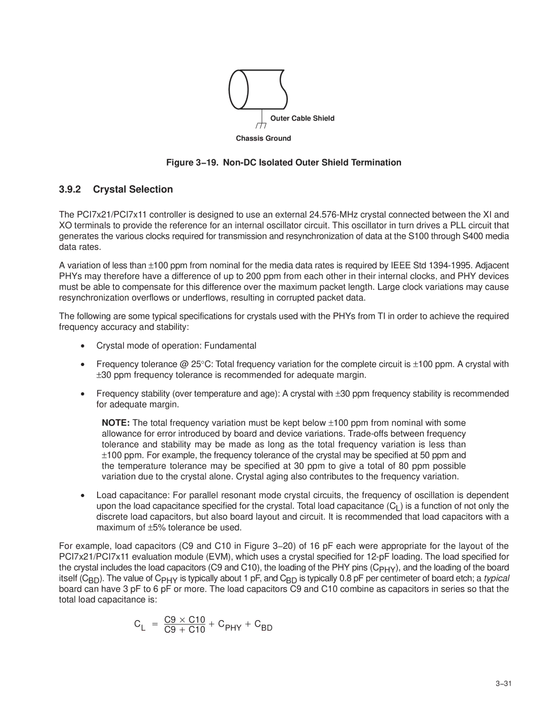 Texas Instruments PCI7421, PCI7411, PCI7611, PCI7621 manual Crystal Selection, 31 