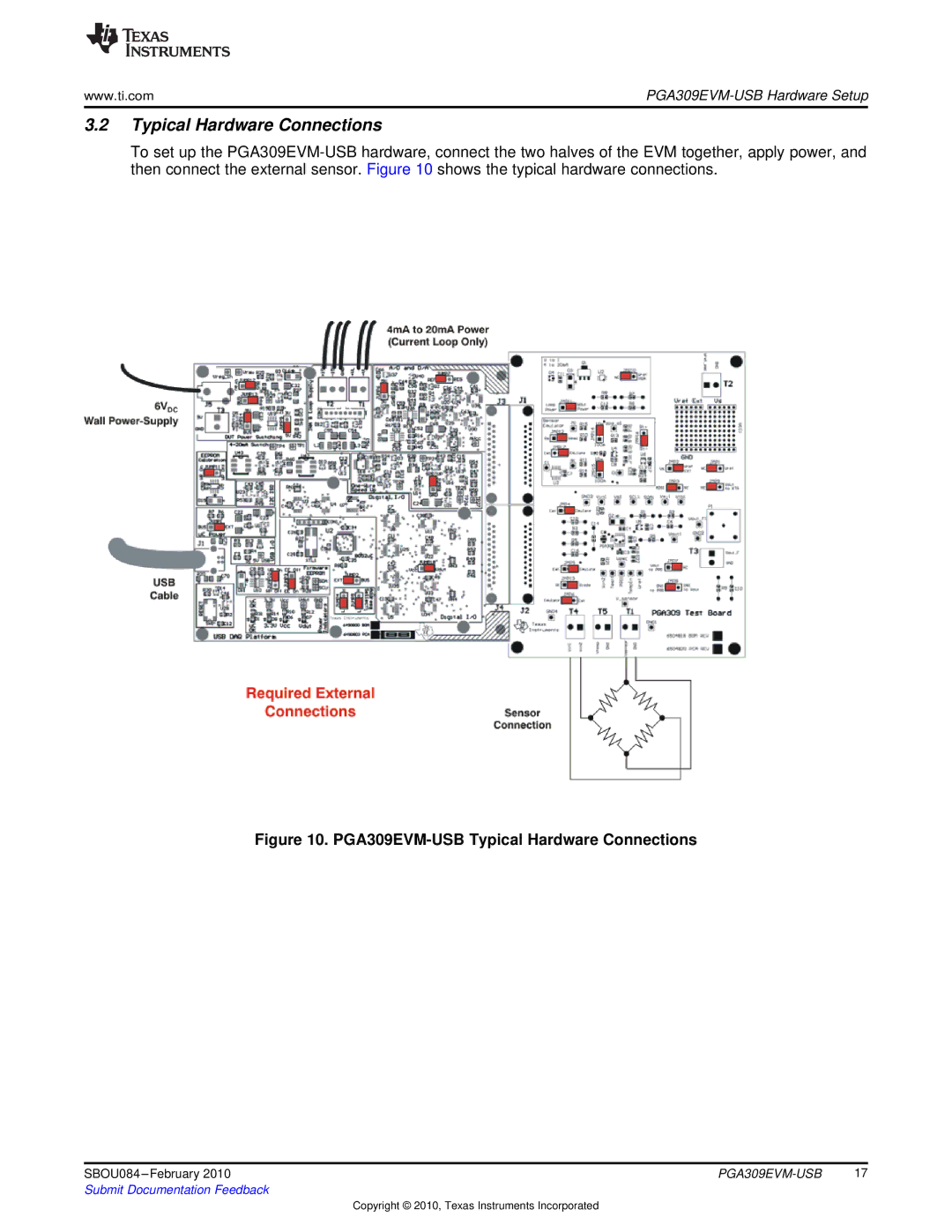 Texas Instruments manual PGA309EVM-USB Typical Hardware Connections 