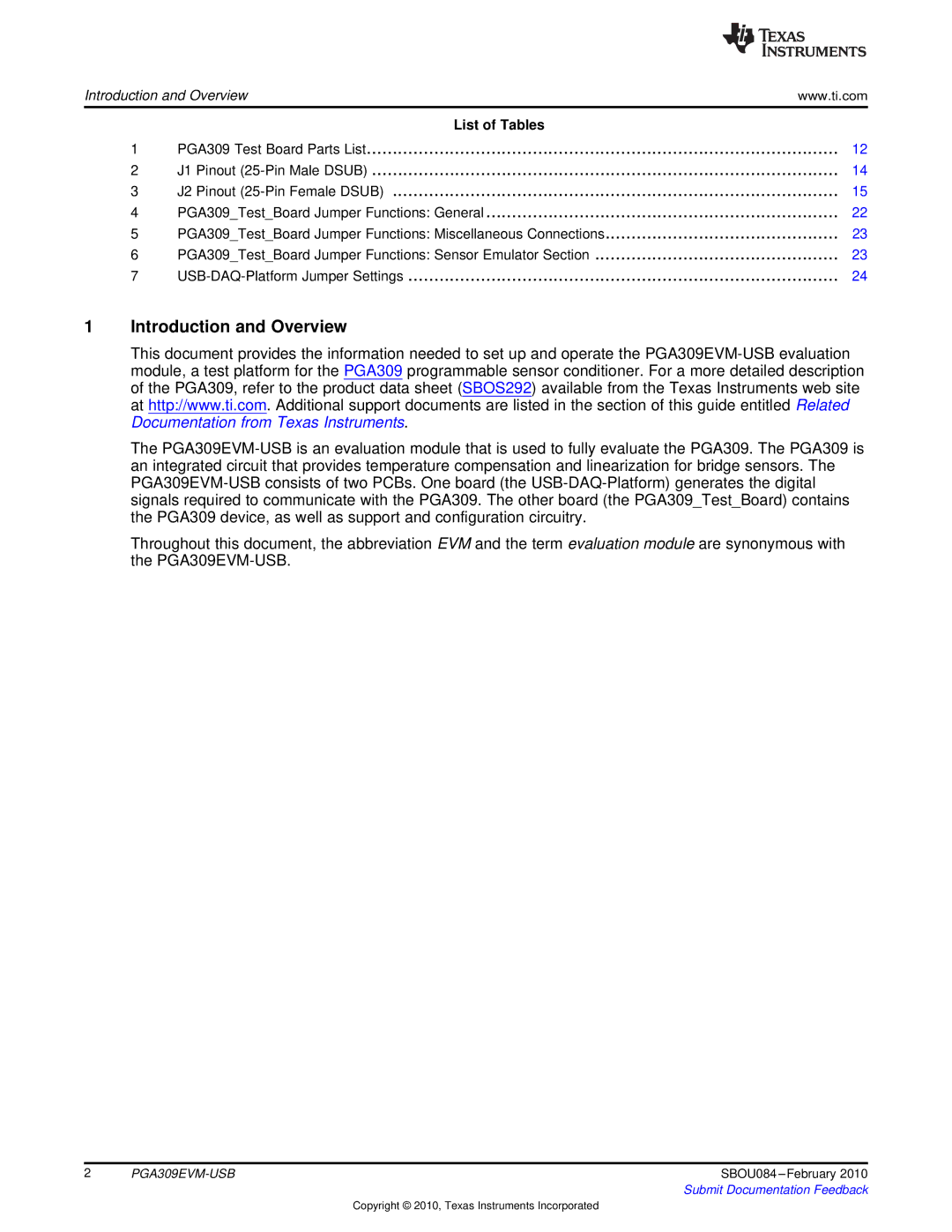 Texas Instruments PGA309EVM-USB manual USB-DAQ-Platform Jumper Settings 