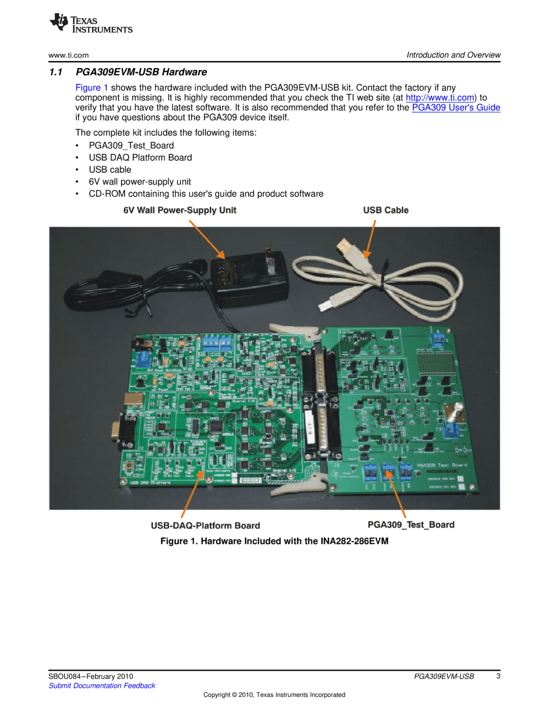 Texas Instruments manual PGA309EVM-USB Hardware, Hardware Included with the INA282-286EVM 