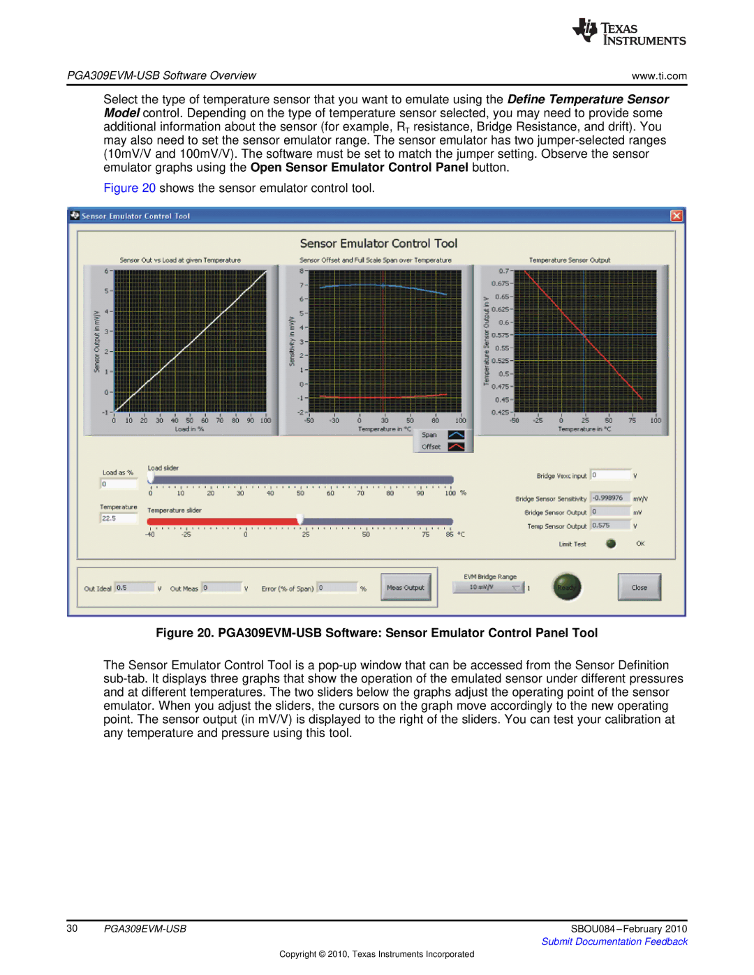Texas Instruments manual PGA309EVM-USB Software Sensor Emulator Control Panel Tool 