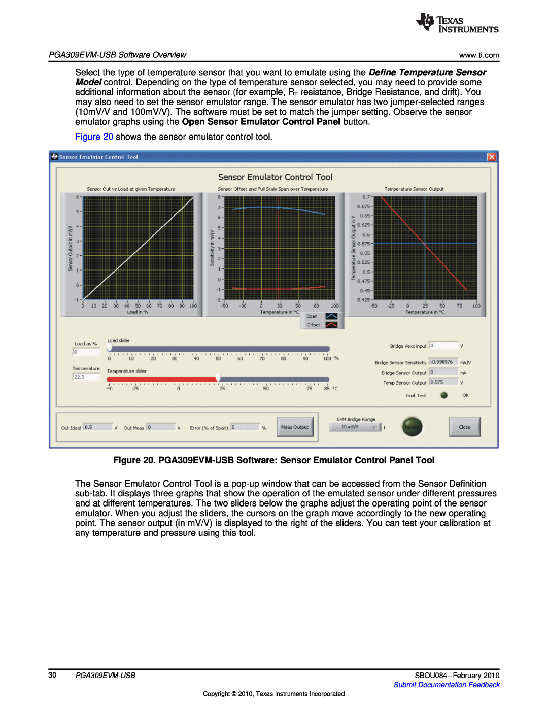 Texas Instruments manual PGA309EVM-USB Software Sensor Emulator Control Panel Tool 