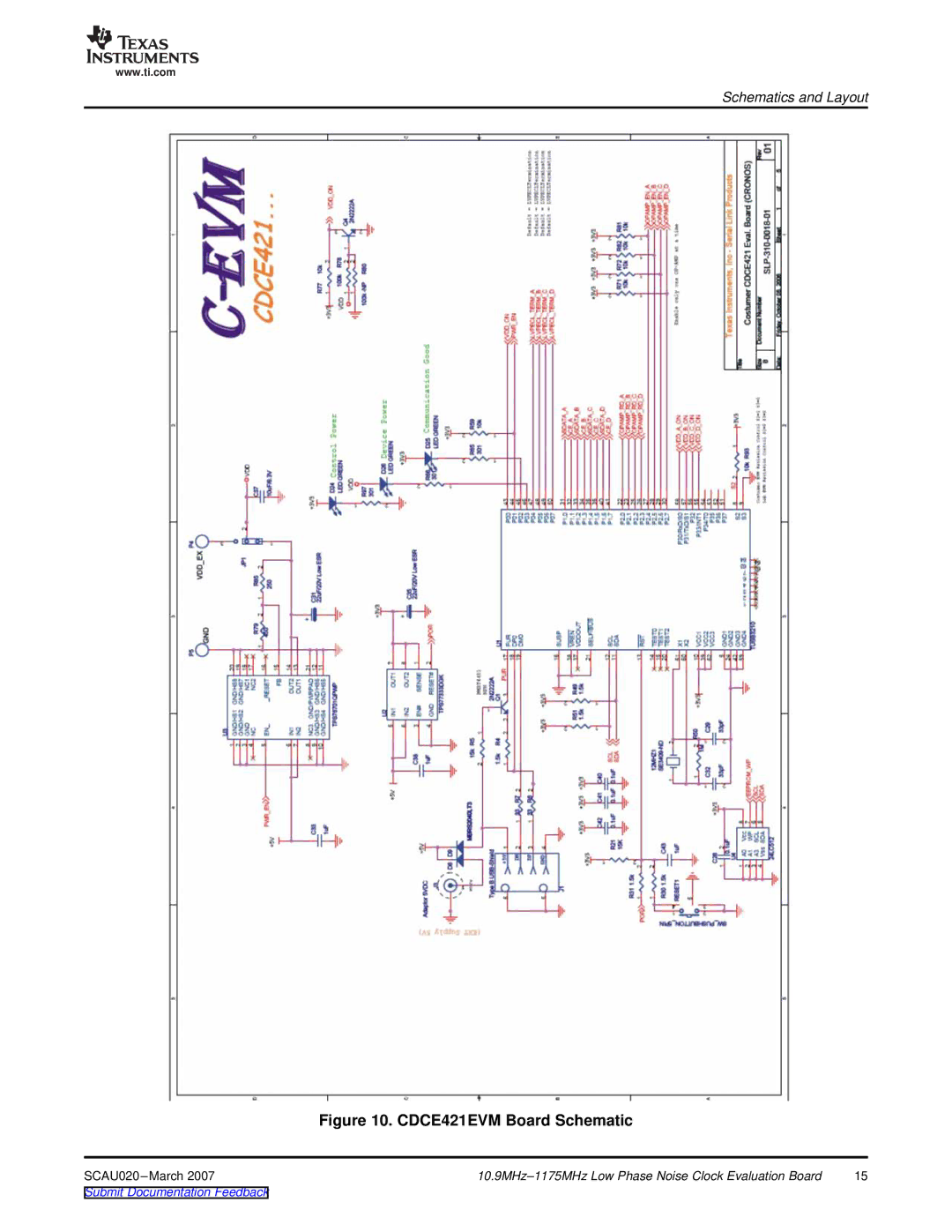 Texas Instruments SCAU020 manual CDCE421EVM Board Schematic 