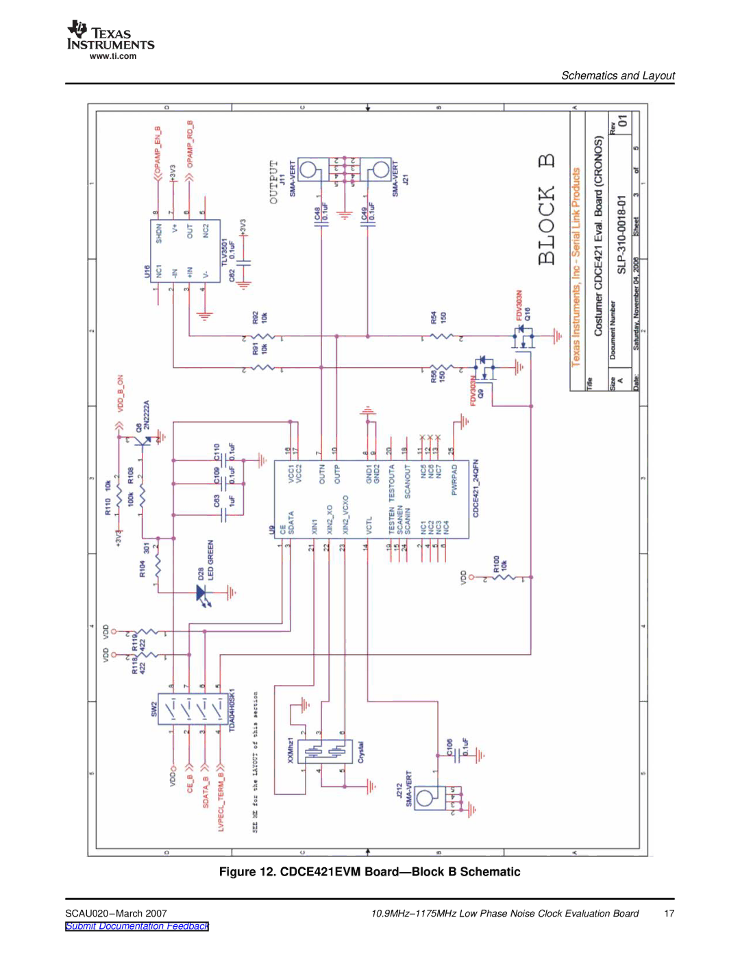 Texas Instruments SCAU020 manual CDCE421EVM Board-Block B Schematic 