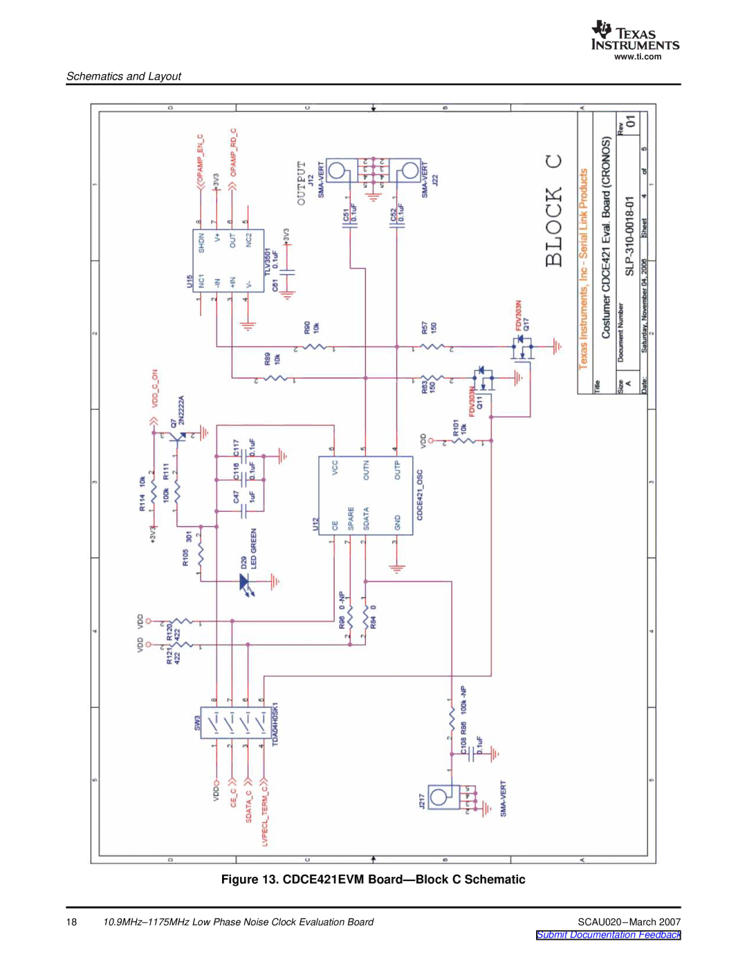 Texas Instruments SCAU020 manual CDCE421EVM Board-Block C Schematic 