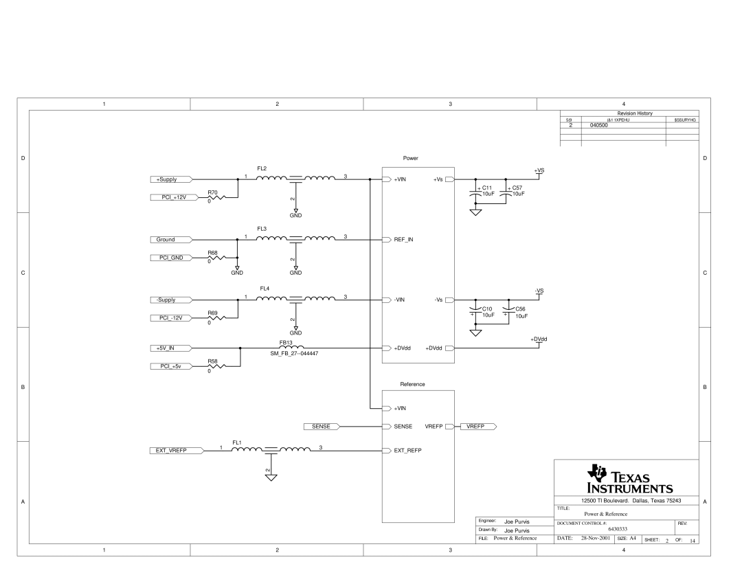 Texas Instruments SLAU081 manual FL2 +VS, +Vin, GND FL3, Refin, GND FL4, Gnd, +VIN Sense, Vrefp FL1 Extvrefp Extrefp 