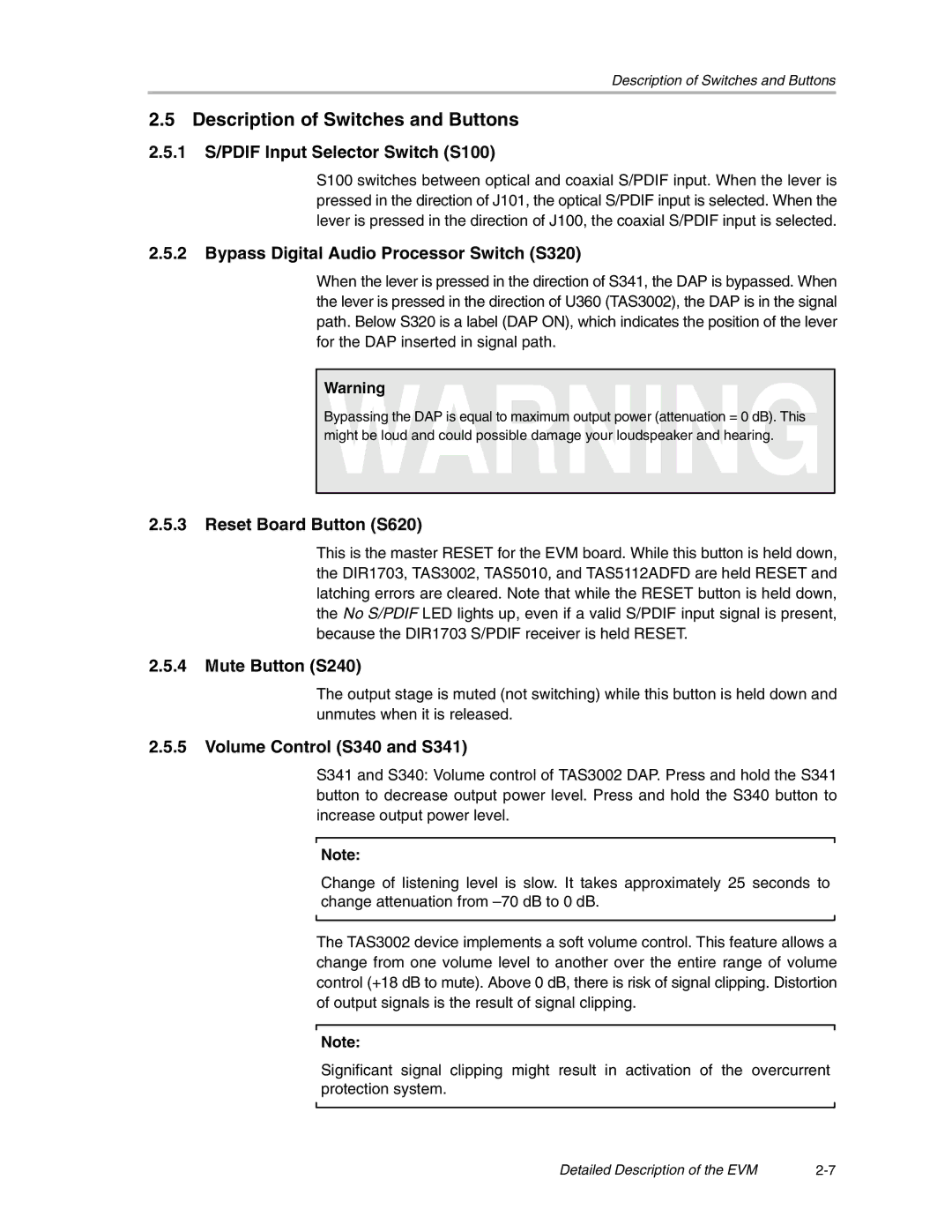 Texas Instruments SLEU056 manual Description of Switches and Buttons 