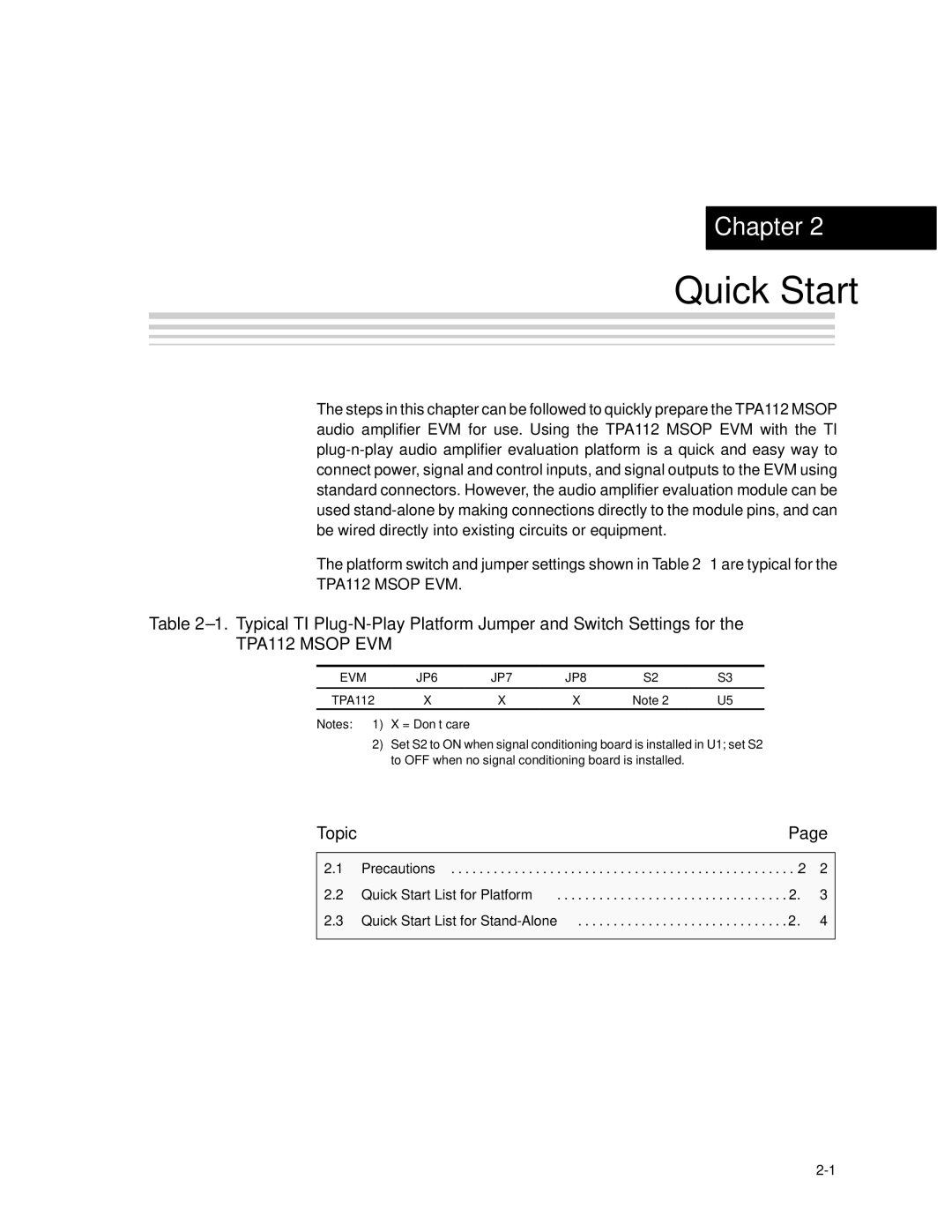 Texas Instruments SLOU023A manual Quick Start, JP6 JP7 JP8 