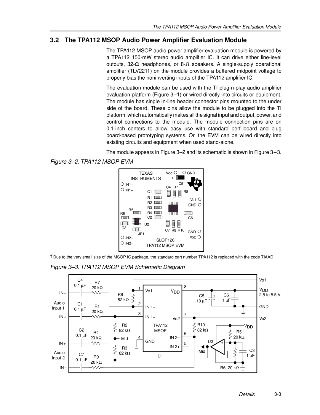 Texas Instruments SLOU023A manual TPA112 Msop Audio Power Amplifier Evaluation Module, TPA112 Msop EVM 