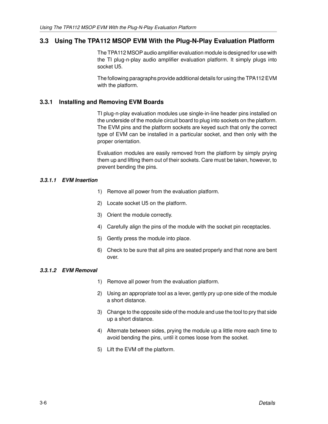 Texas Instruments SLOU023A manual Installing and Removing EVM Boards, EVM Insertion 