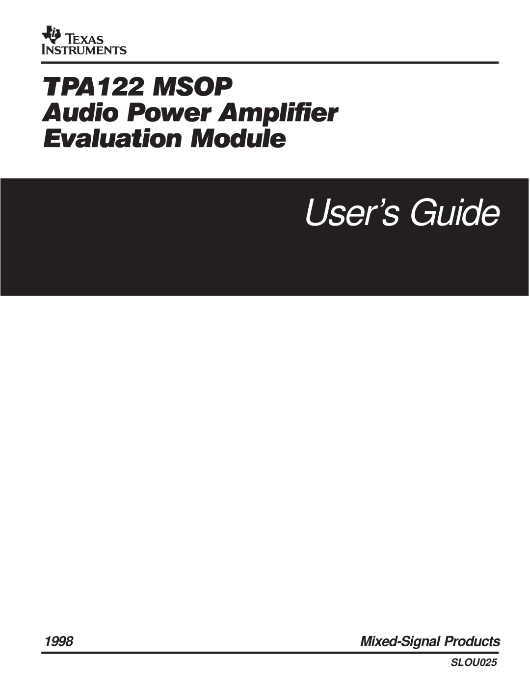 Texas Instruments SLOU025 manual Users Guide 