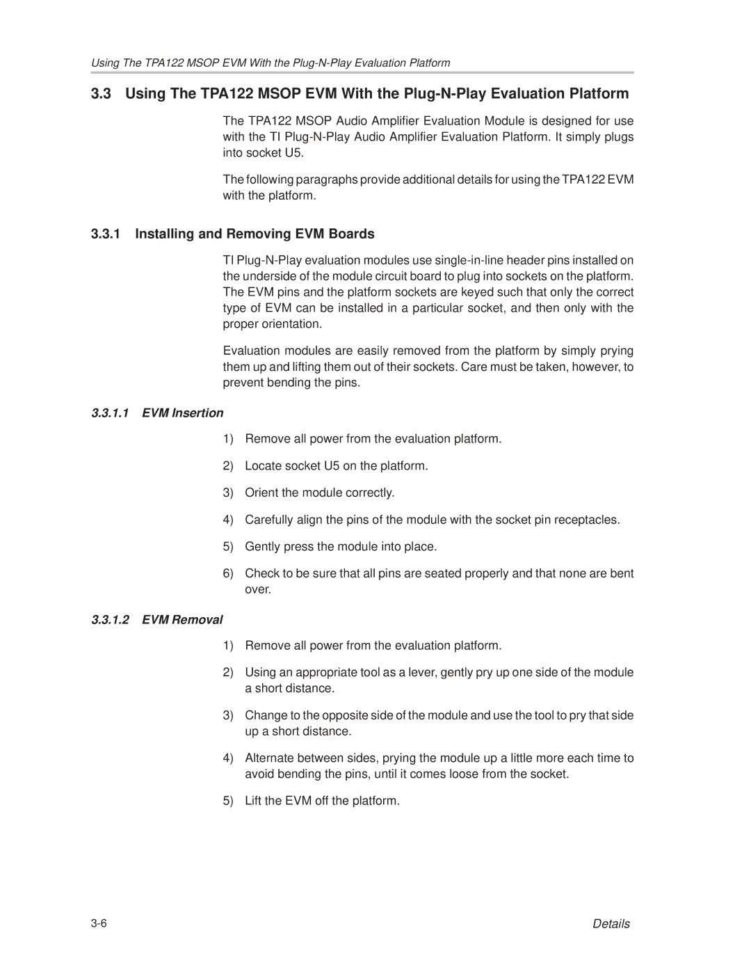 Texas Instruments SLOU025 manual Installing and Removing EVM Boards, EVM Insertion 