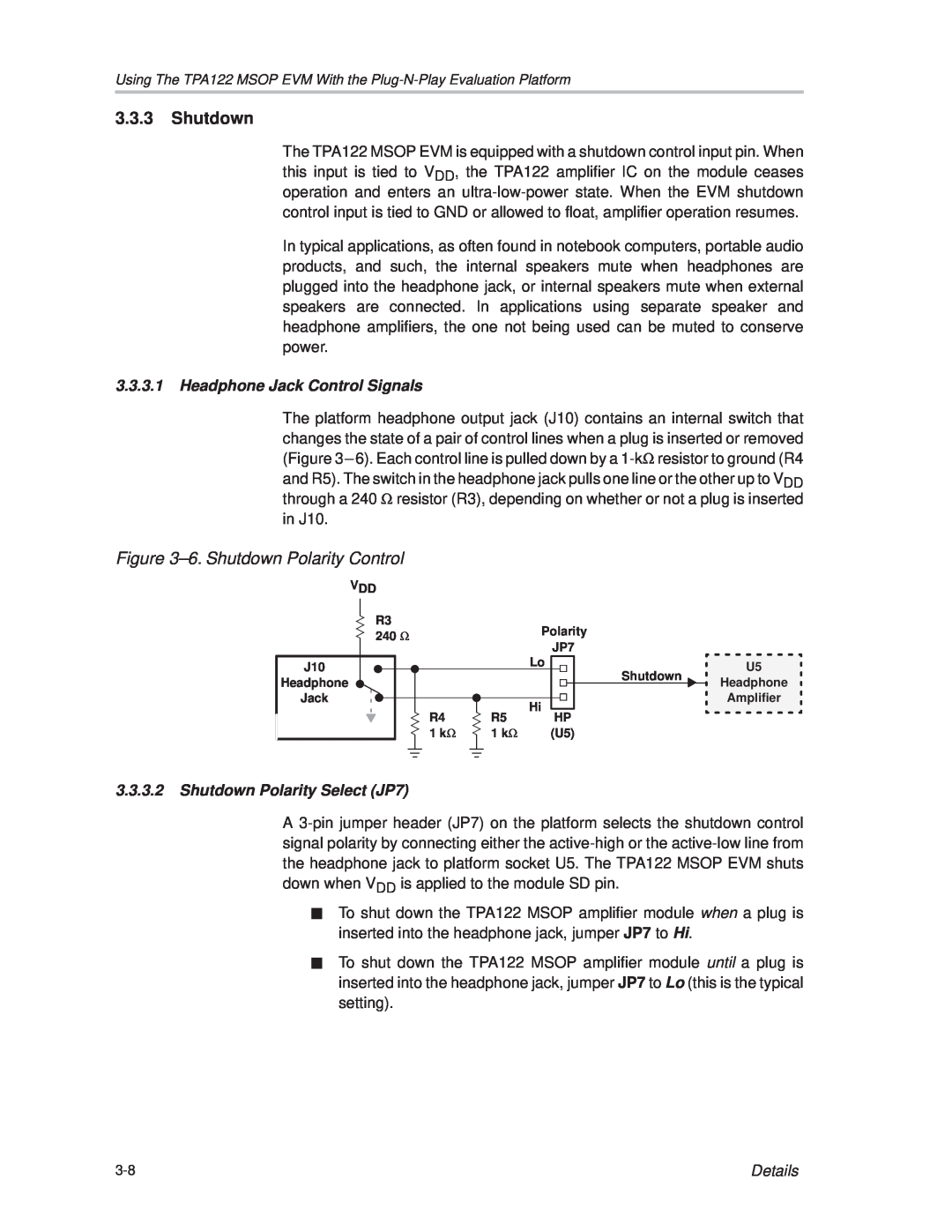 Texas Instruments SLOU025 manual 3.3.3Shutdown, ±6. Shutdown Polarity Control, Details 