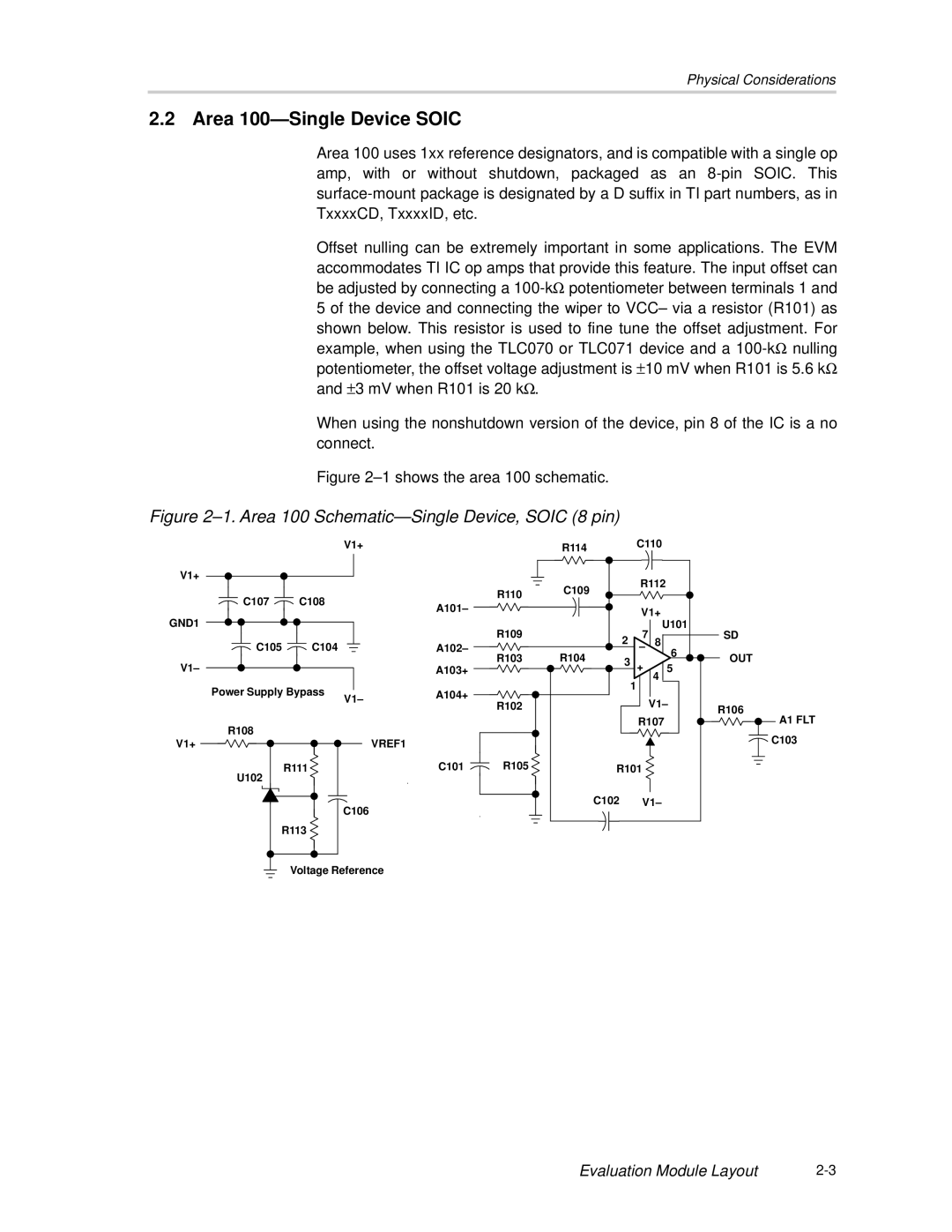 Texas Instruments SLOU061A manual Area 100-Single Device Soic, Shows the area 100 schematic 