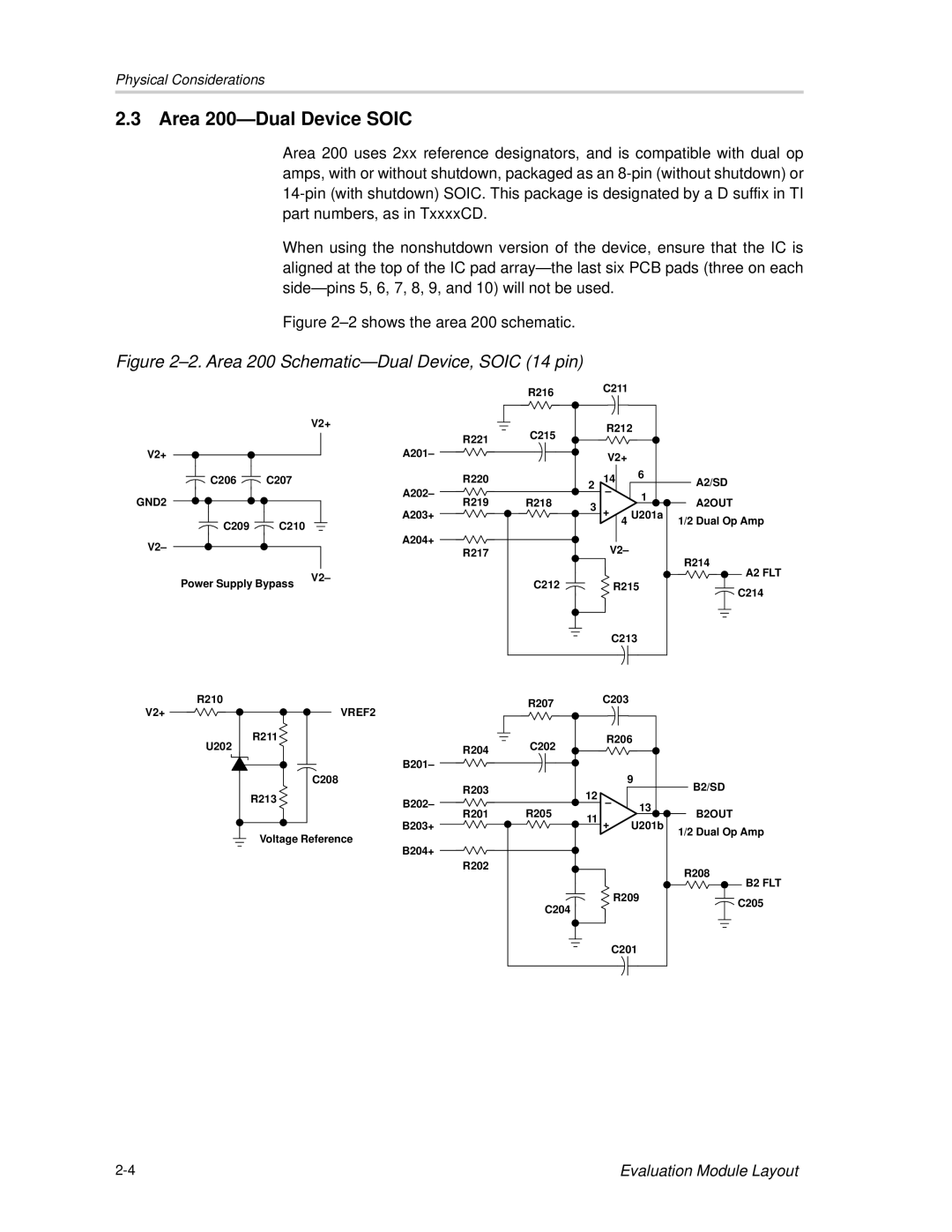 Texas Instruments SLOU061A manual Area 200-Dual Device Soic, Shows the area 200 schematic 