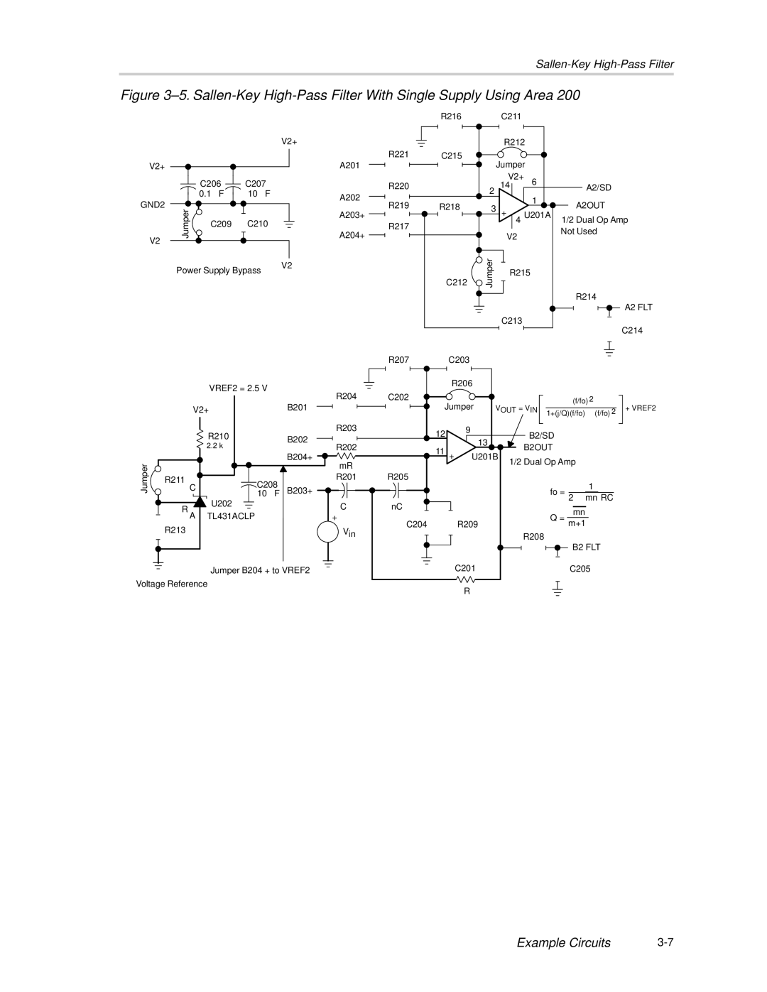 Texas Instruments SLOU061A manual Sallen-Key High-Pass Filter With Single Supply Using Area 