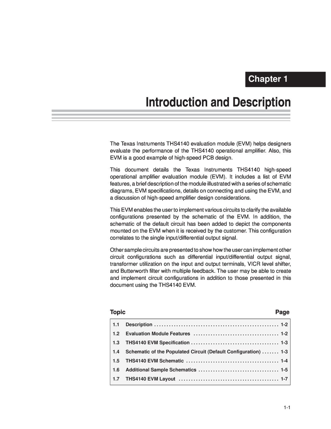 Texas Instruments SLOU106 manual Introduction and Description, Chapter, Page, Topic 