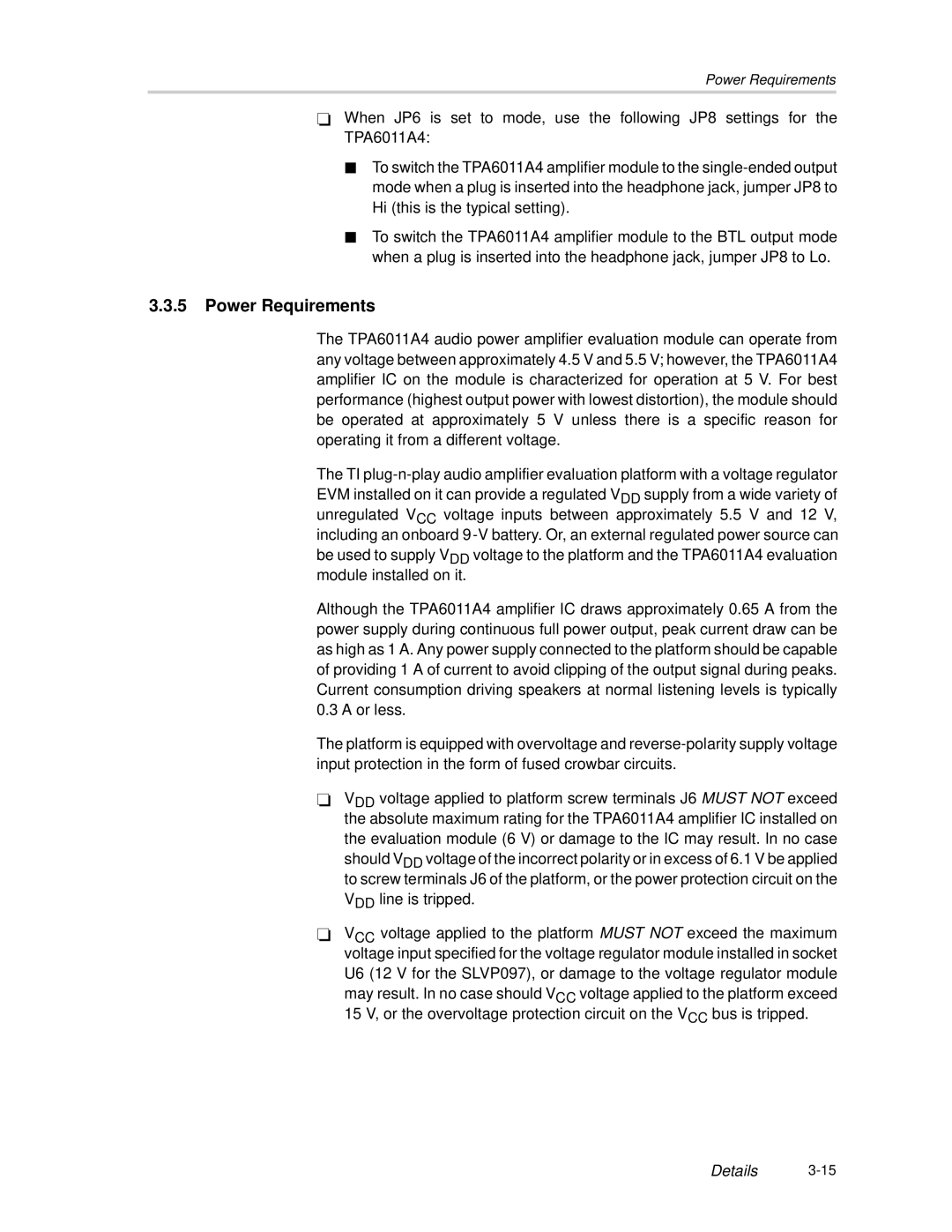 Texas Instruments SLOU121 manual Power Requirements 