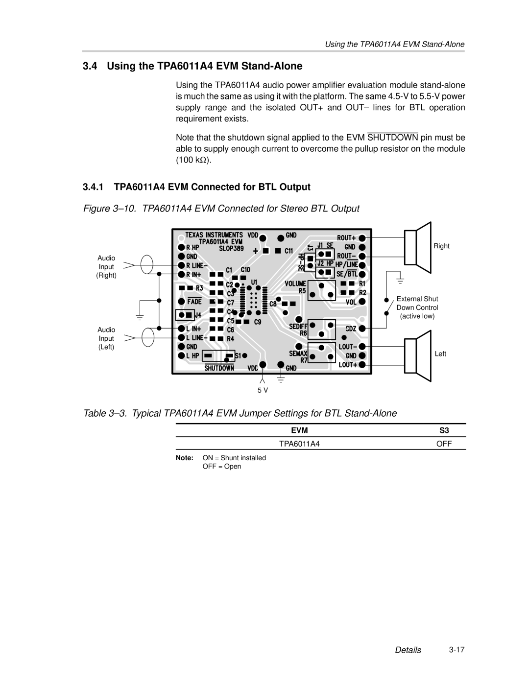 Texas Instruments SLOU121 manual Using the TPA6011A4 EVM Stand-Alone, 1 TPA6011A4 EVM Connected for BTL Output 