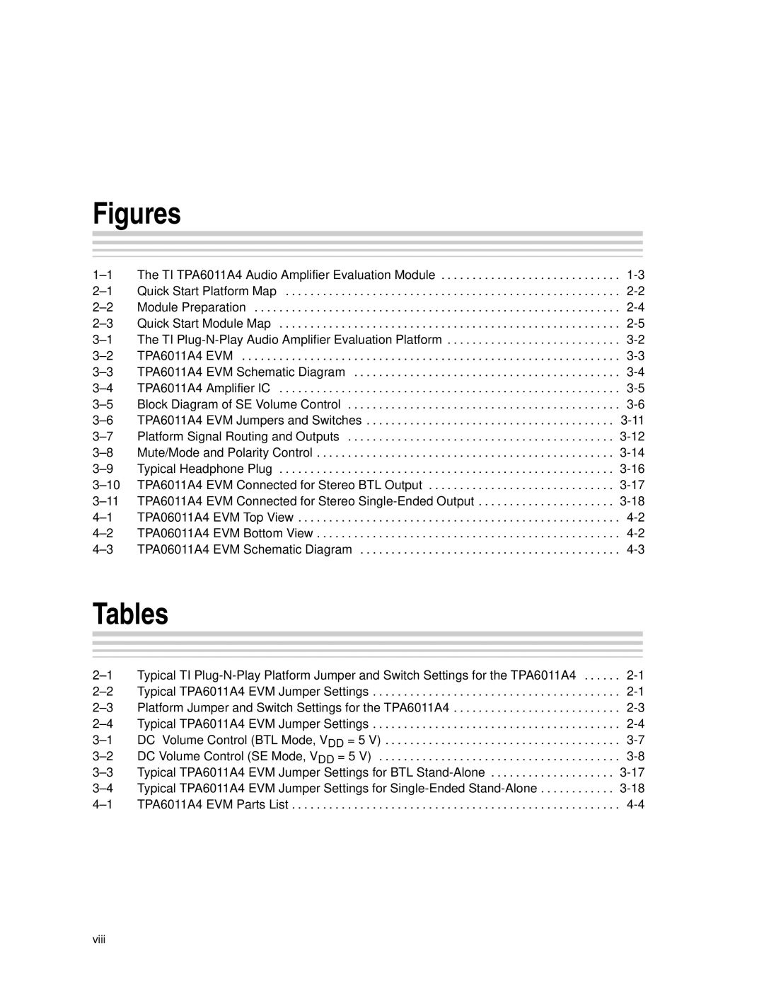 Texas Instruments SLOU121 manual Figures, Tables 