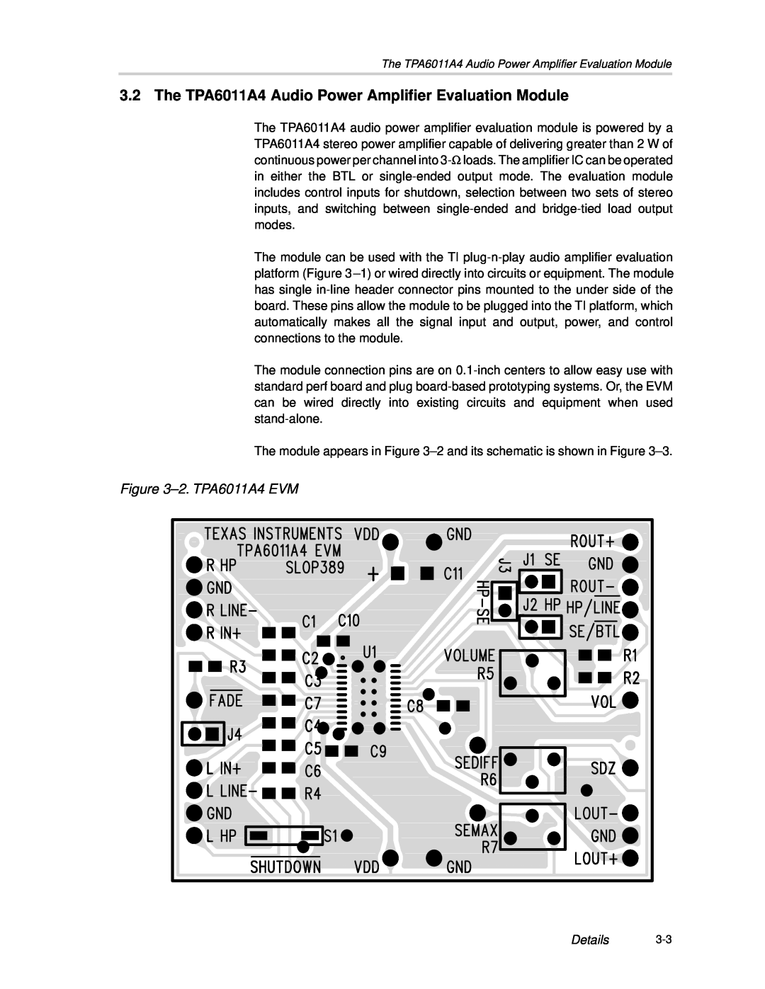 Texas Instruments SLOU121 manual 2.TPA6011A4 EVM, Details 
