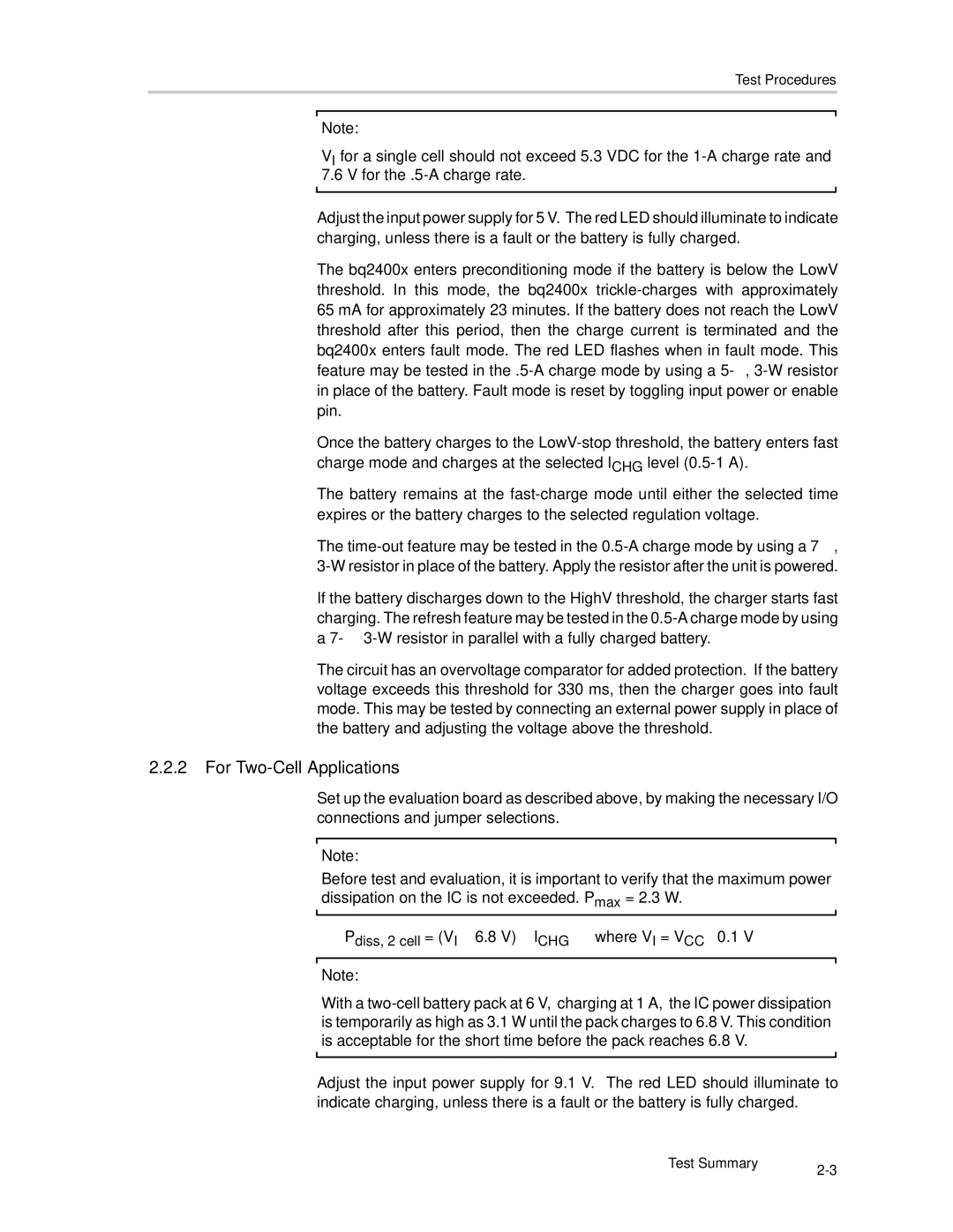 Texas Instruments SLUU083A manual For Two-Cell Applications 