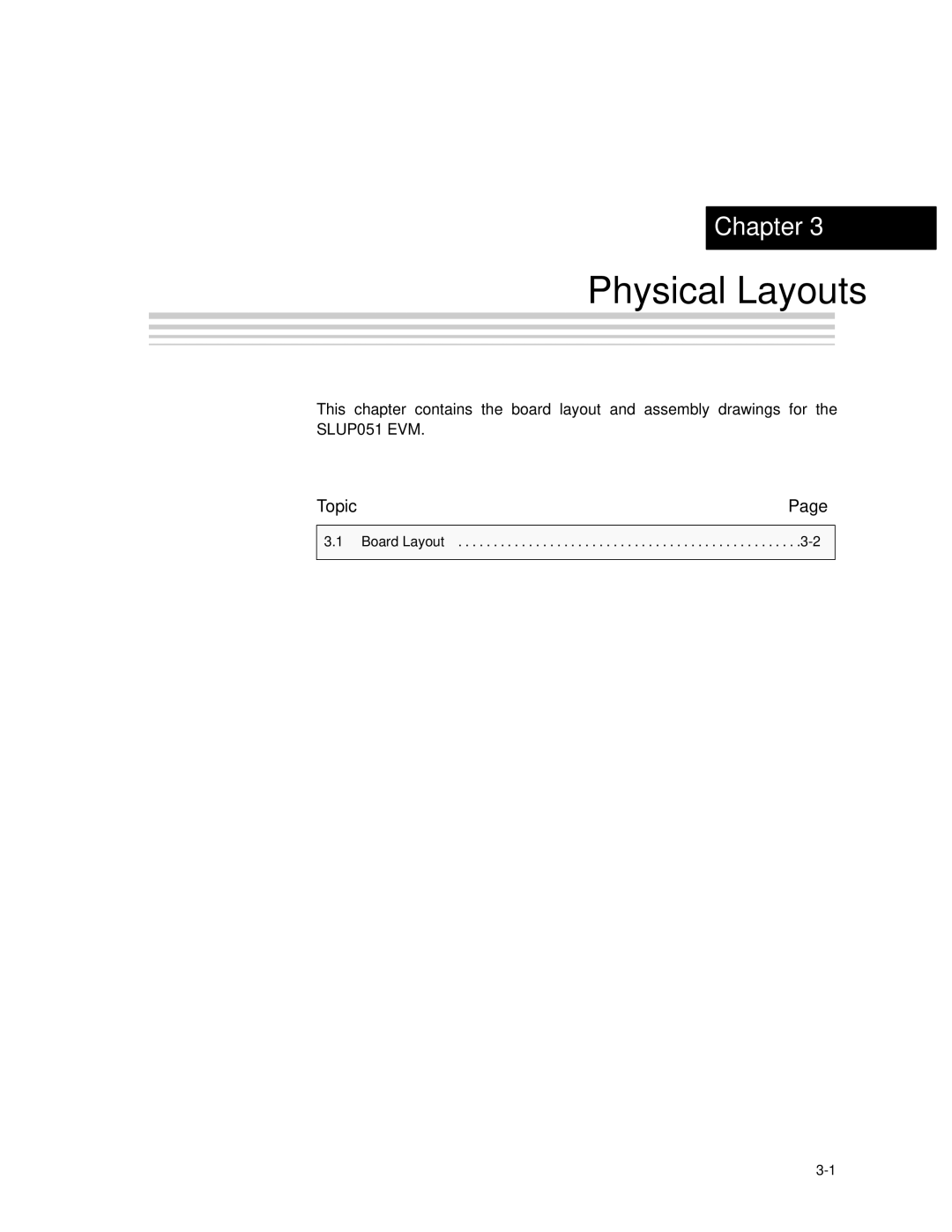 Texas Instruments SLUU083A manual Physical Layouts 