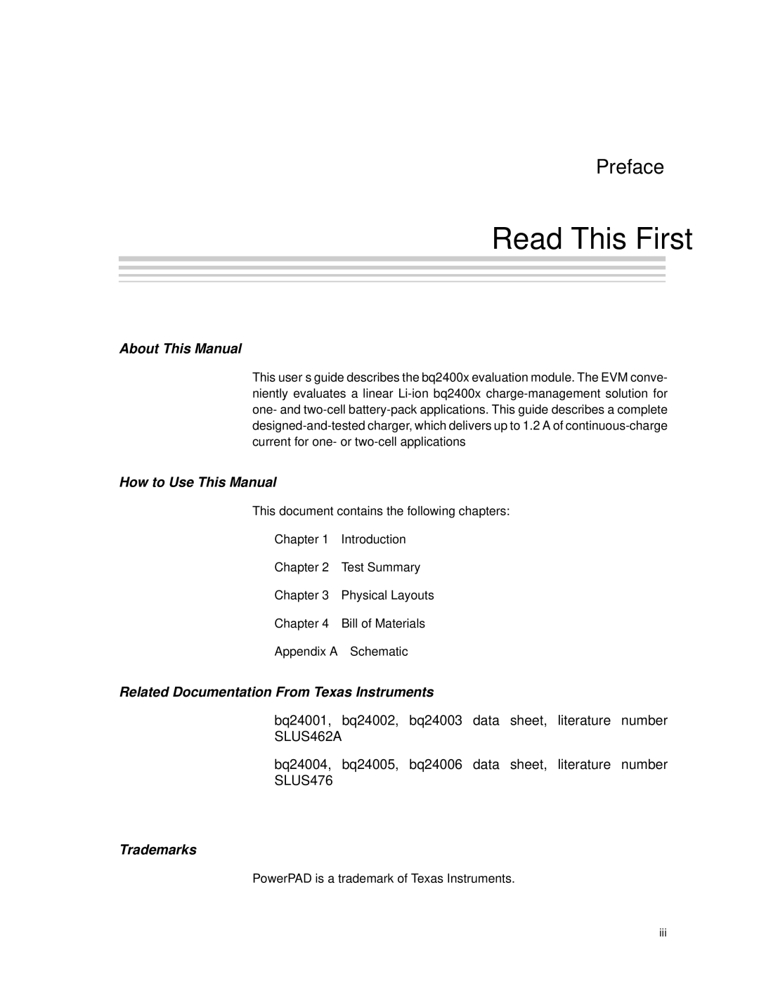 Texas Instruments SLUU083A manual Read This First, About This Manual 