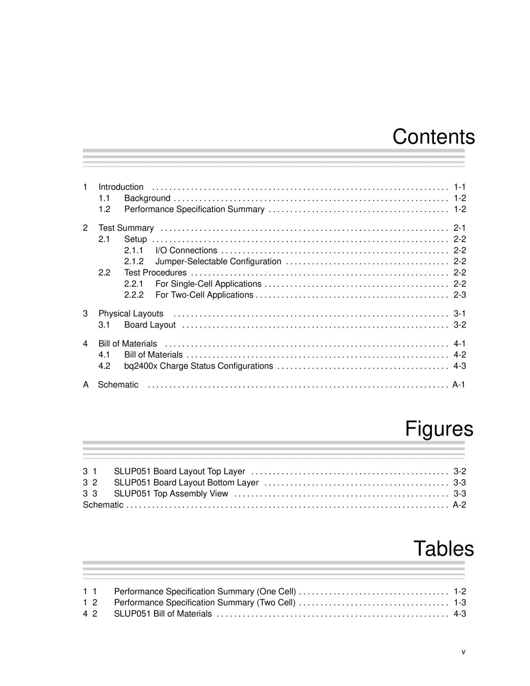 Texas Instruments SLUU083A manual Contents, Tables 