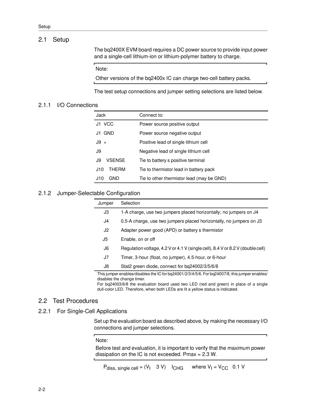 Texas Instruments SLUU083A manual Setup, Test Procedures 