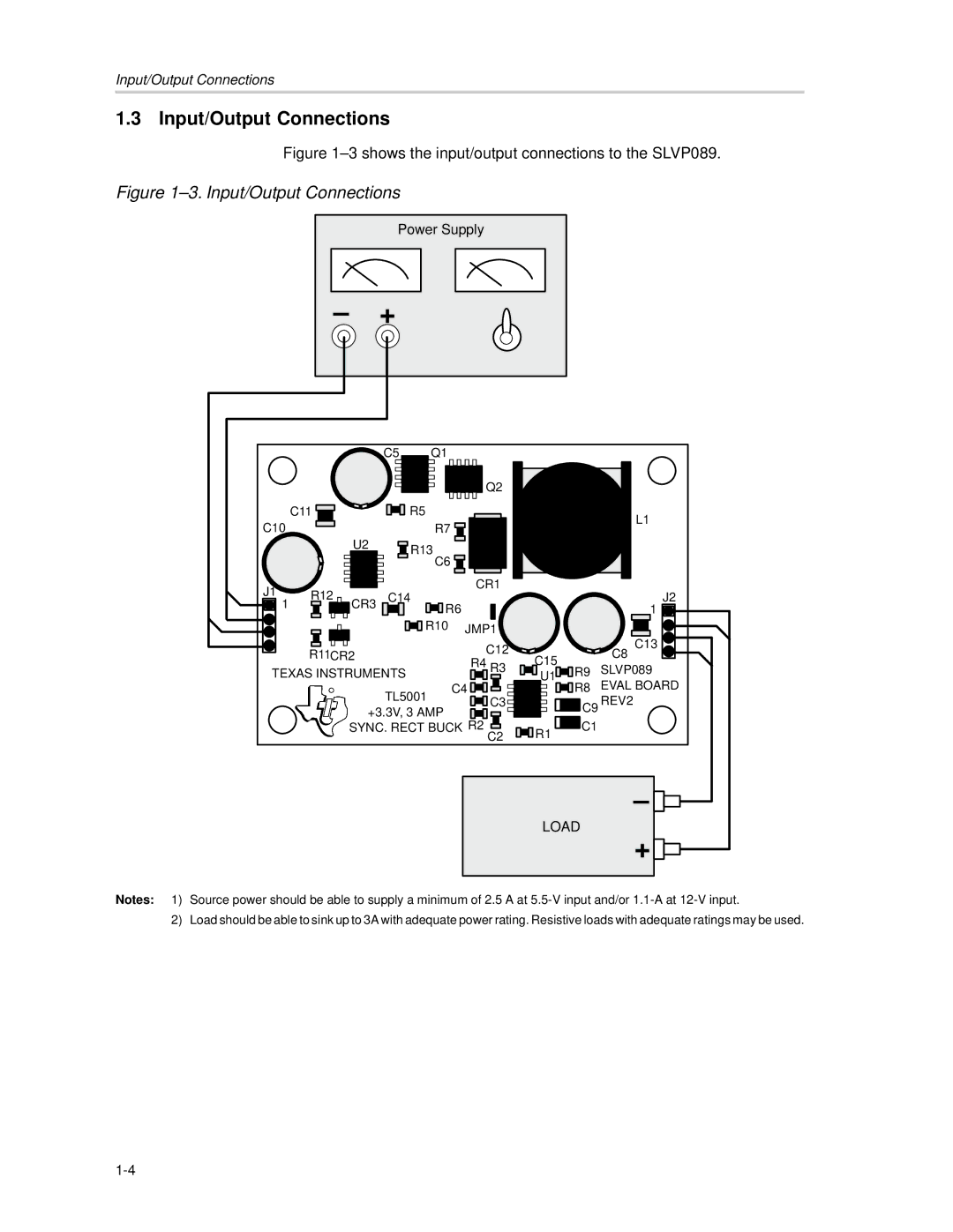 Texas Instruments SLVP089 manual Input/Output Connections, Power Supply 