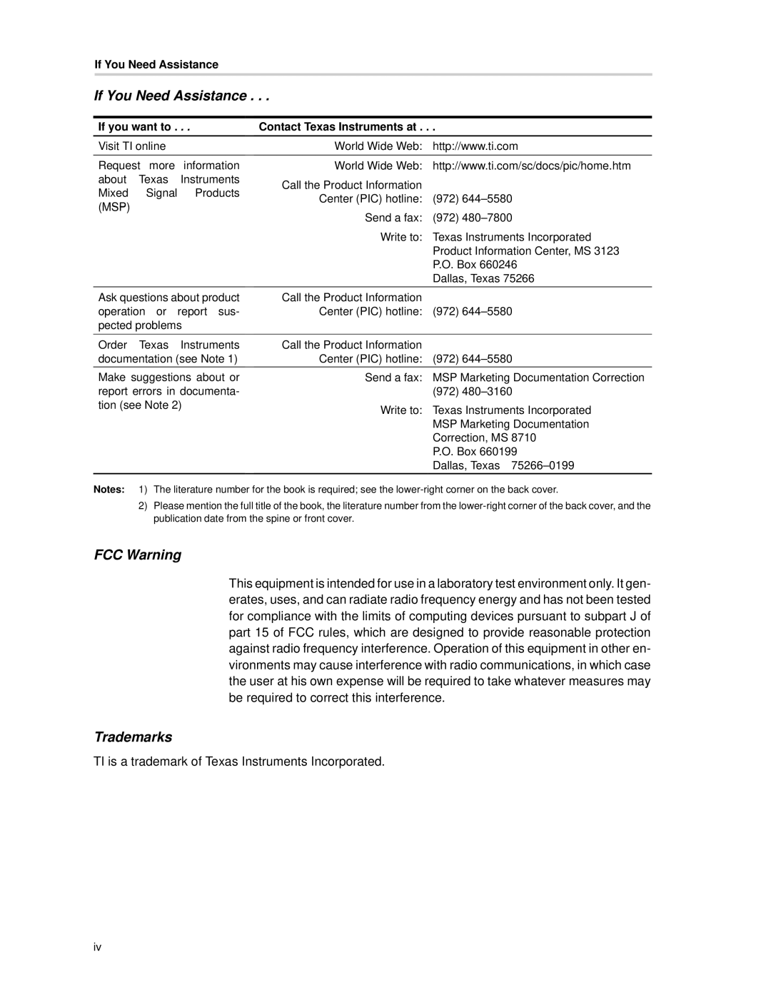 Texas Instruments SLVP089 manual Trademarks 