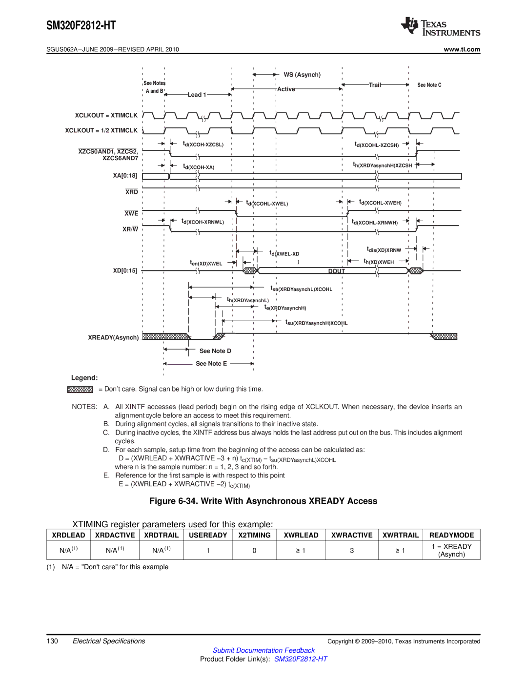 Texas Instruments SM320F2812-HT specifications Write With Asynchronous Xready Access 