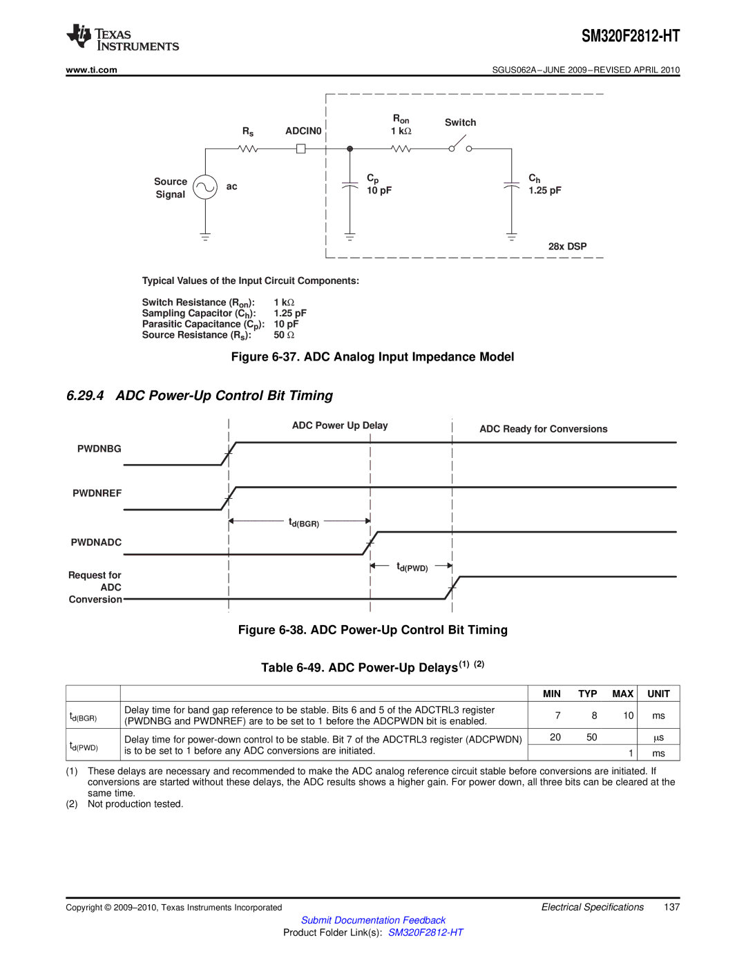 Texas Instruments SM320F2812-HT specifications ADC Power-Up Control Bit Timing, ADCIN0, Pwdnbg Pwdnref, Pwdnadc 