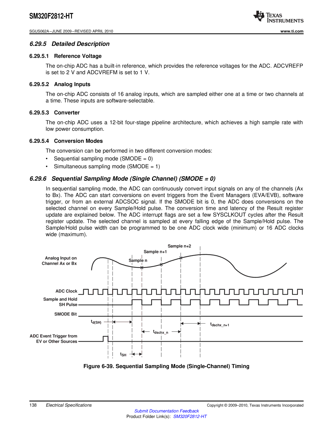 Texas Instruments SM320F2812-HT specifications Detailed Description, Sequential Sampling Mode Single Channel Smode = 