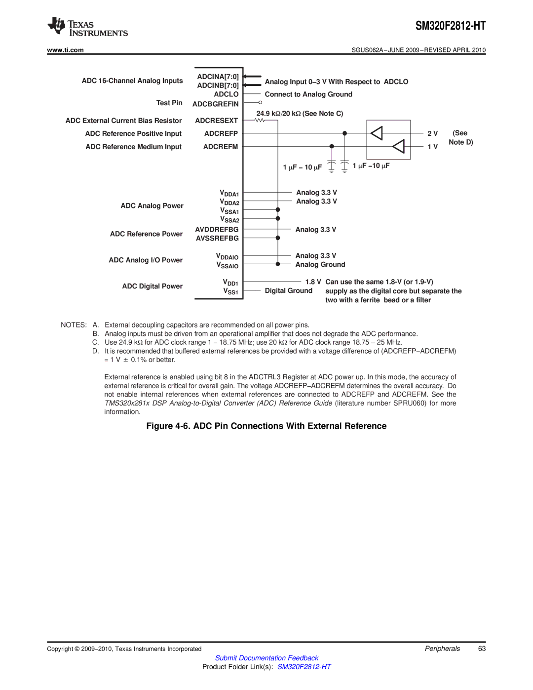 Texas Instruments SM320F2812-HT specifications Adclo Adcbgrefin, Avddrefbg Avssrefbg 