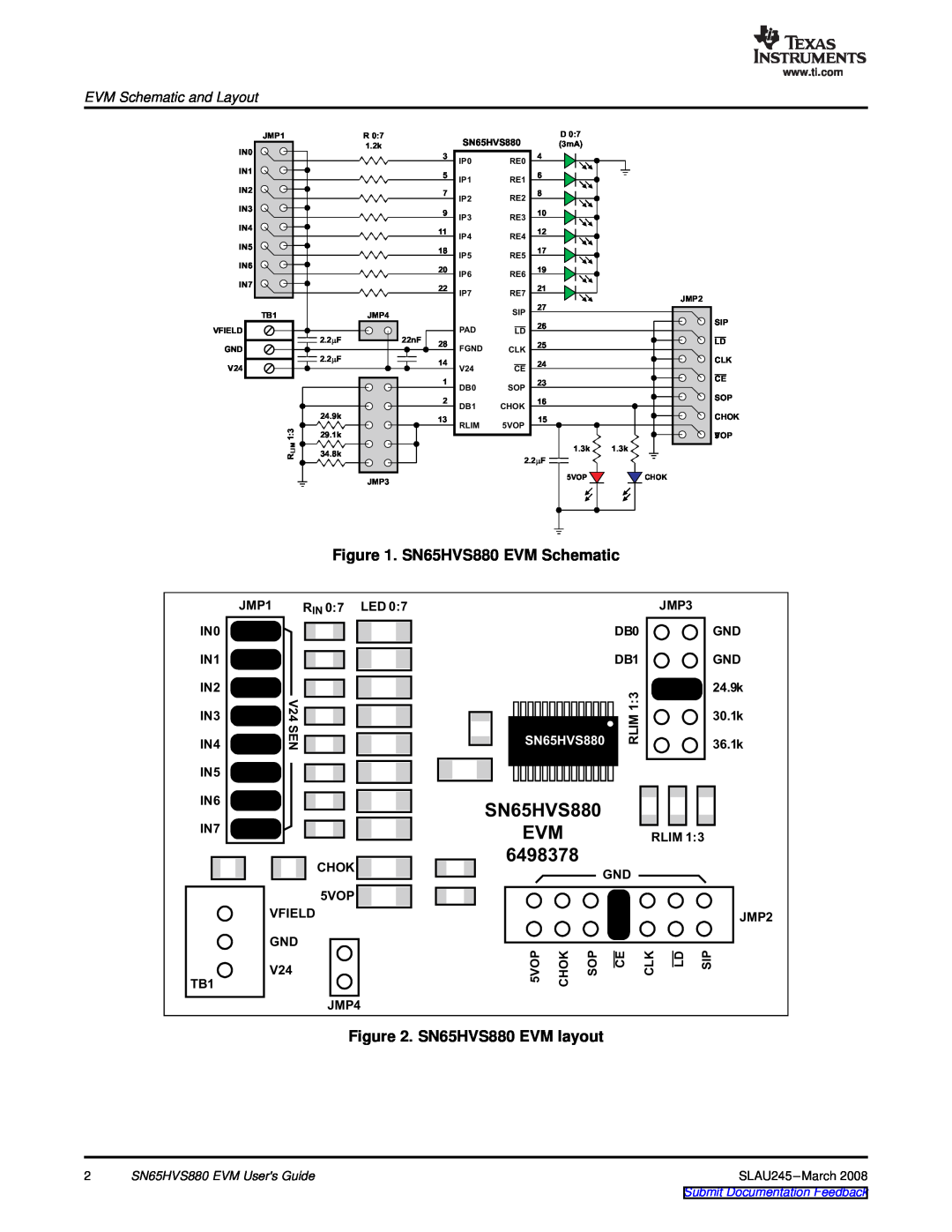 Texas Instruments SN65HVS880 EVM Schematic, SN65HVS880 EVM layout, EVM Schematic and Layout, SN65HVS880 EVM Users Guide 