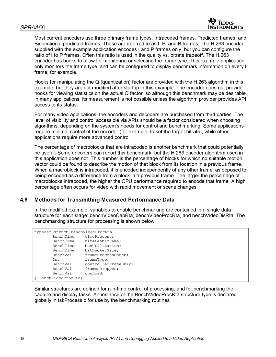 Texas Instruments SPRAA56 appendix Methods for Transmitting Measured Performance Data 