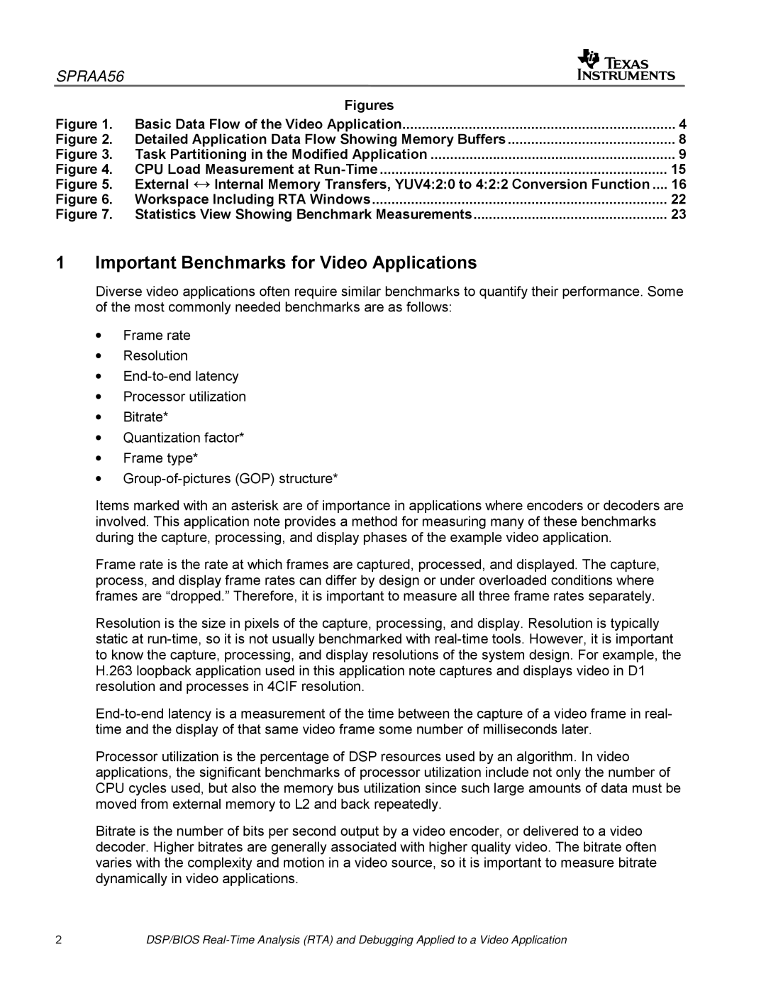 Texas Instruments SPRAA56 appendix Important Benchmarks for Video Applications, Figures 