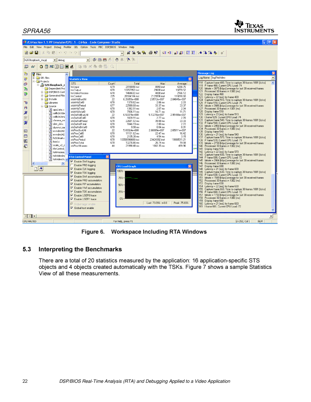 Texas Instruments SPRAA56 appendix Interpreting the Benchmarks, Workspace Including RTA Windows 