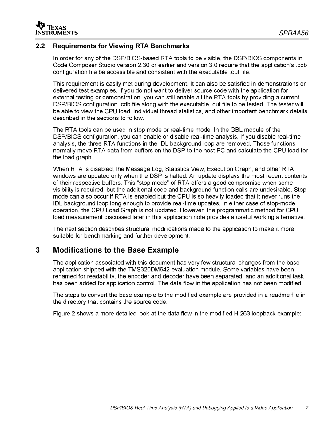 Texas Instruments SPRAA56 appendix Modifications to the Base Example, Requirements for Viewing RTA Benchmarks 