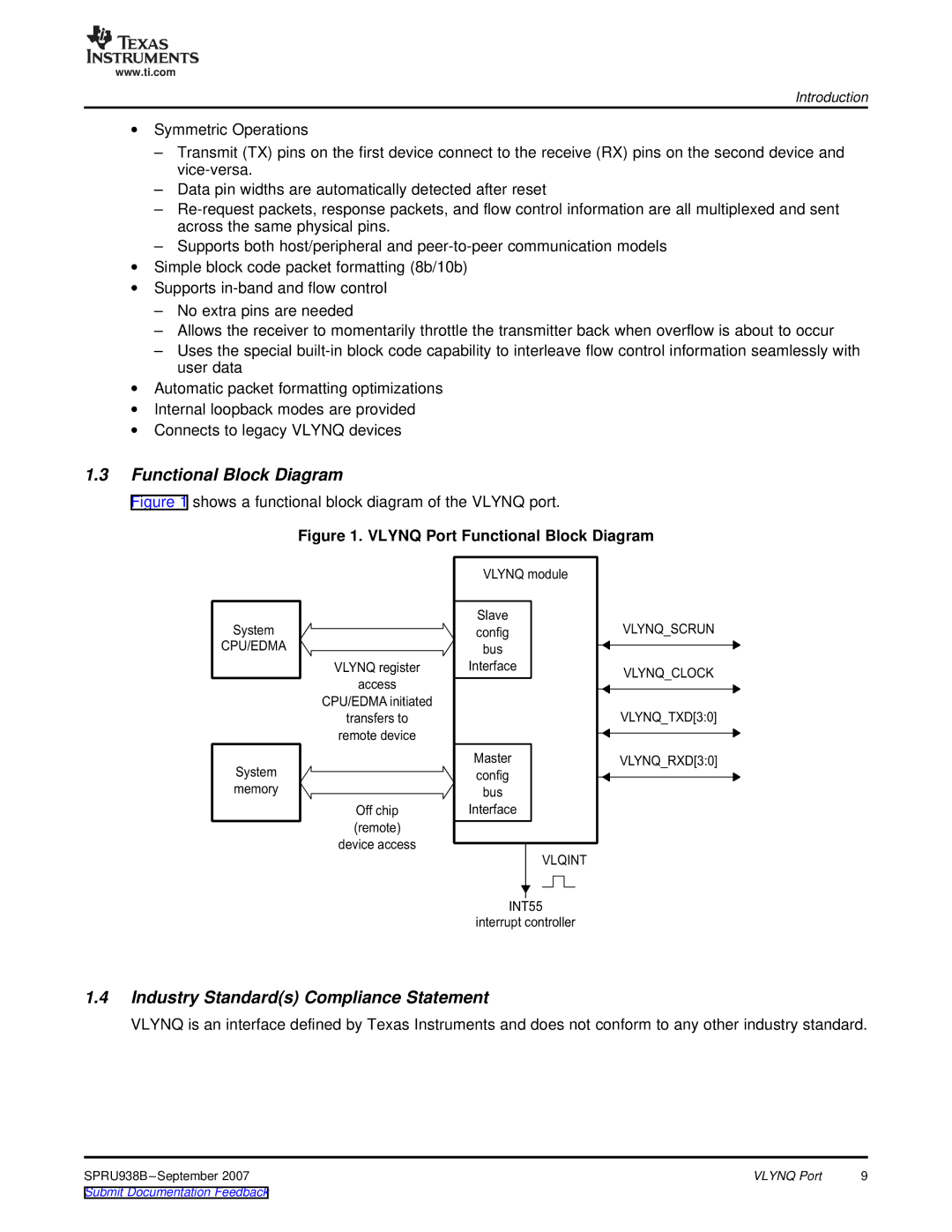 Texas Instruments SPRU938B manual Functional Block Diagram, Industry Standards Compliance Statement 