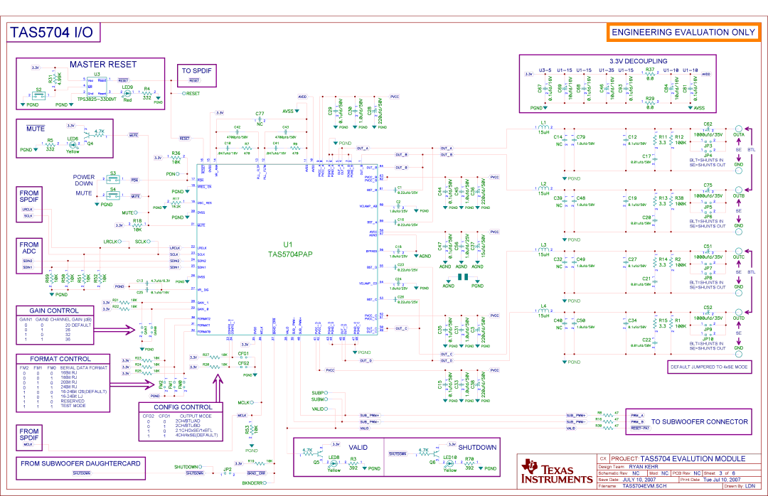 Texas Instruments TA5704EVM manual TAS5704 I/O 