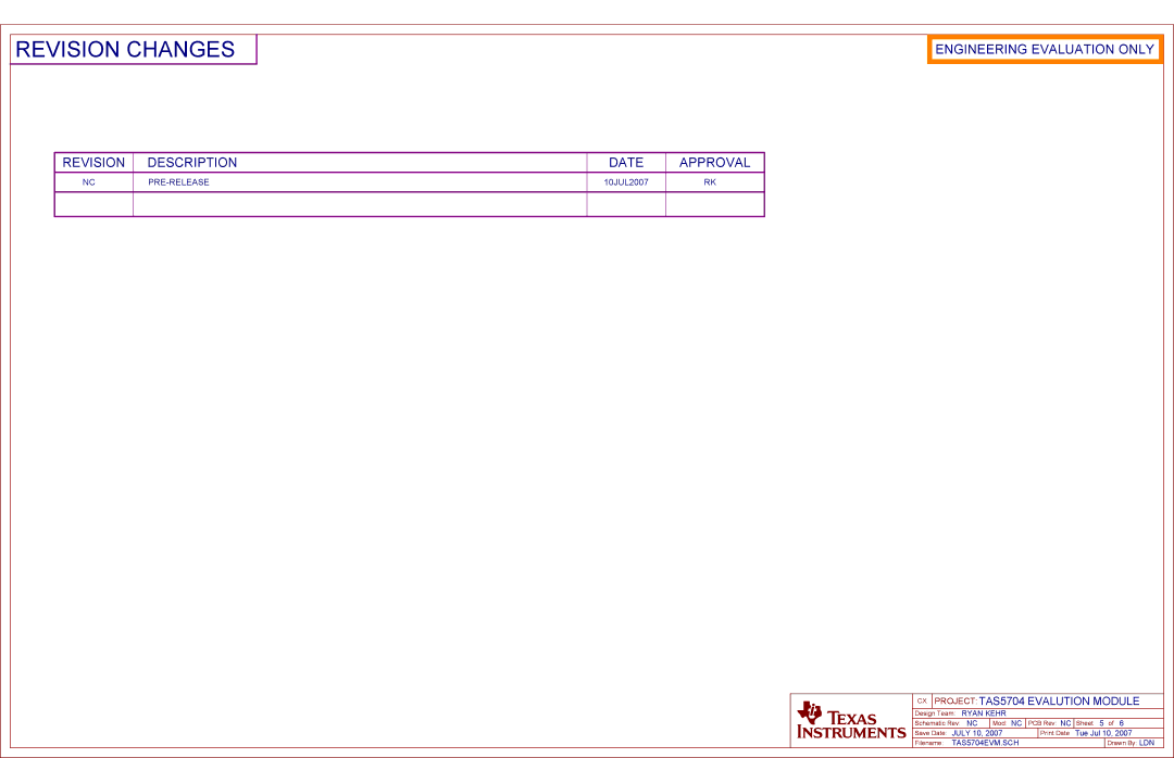 Texas Instruments TA5704EVM manual Revision Changes 