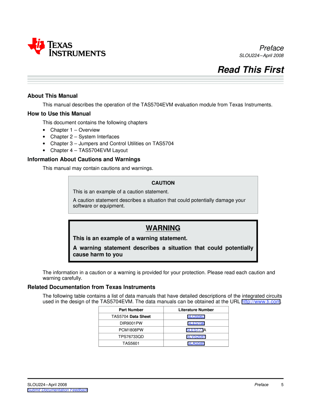 Texas Instruments TA5704EVM manual Read This First, Preface, About This Manual, How to Use this Manual 