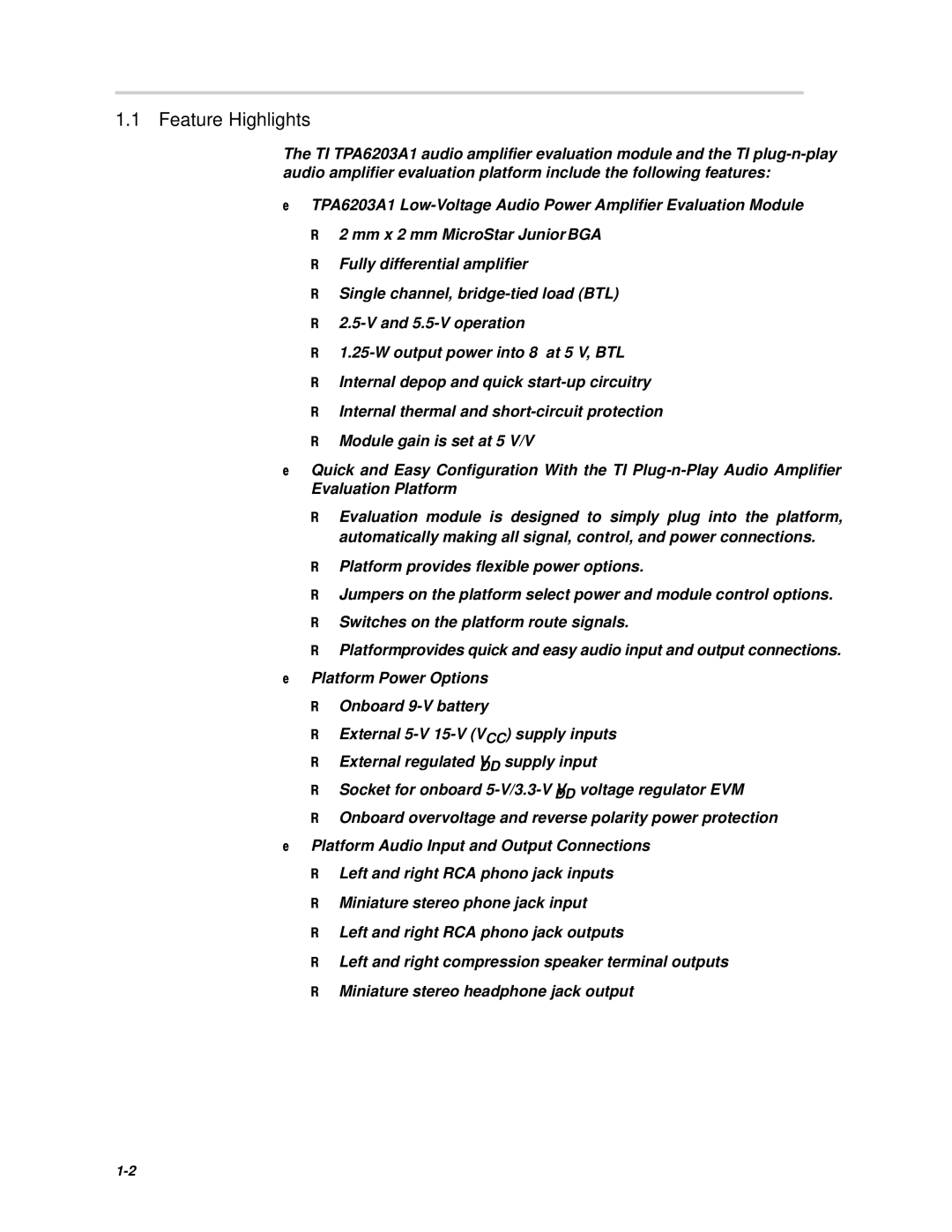 Texas Instruments TAP6203A1 manual Feature Highlights 