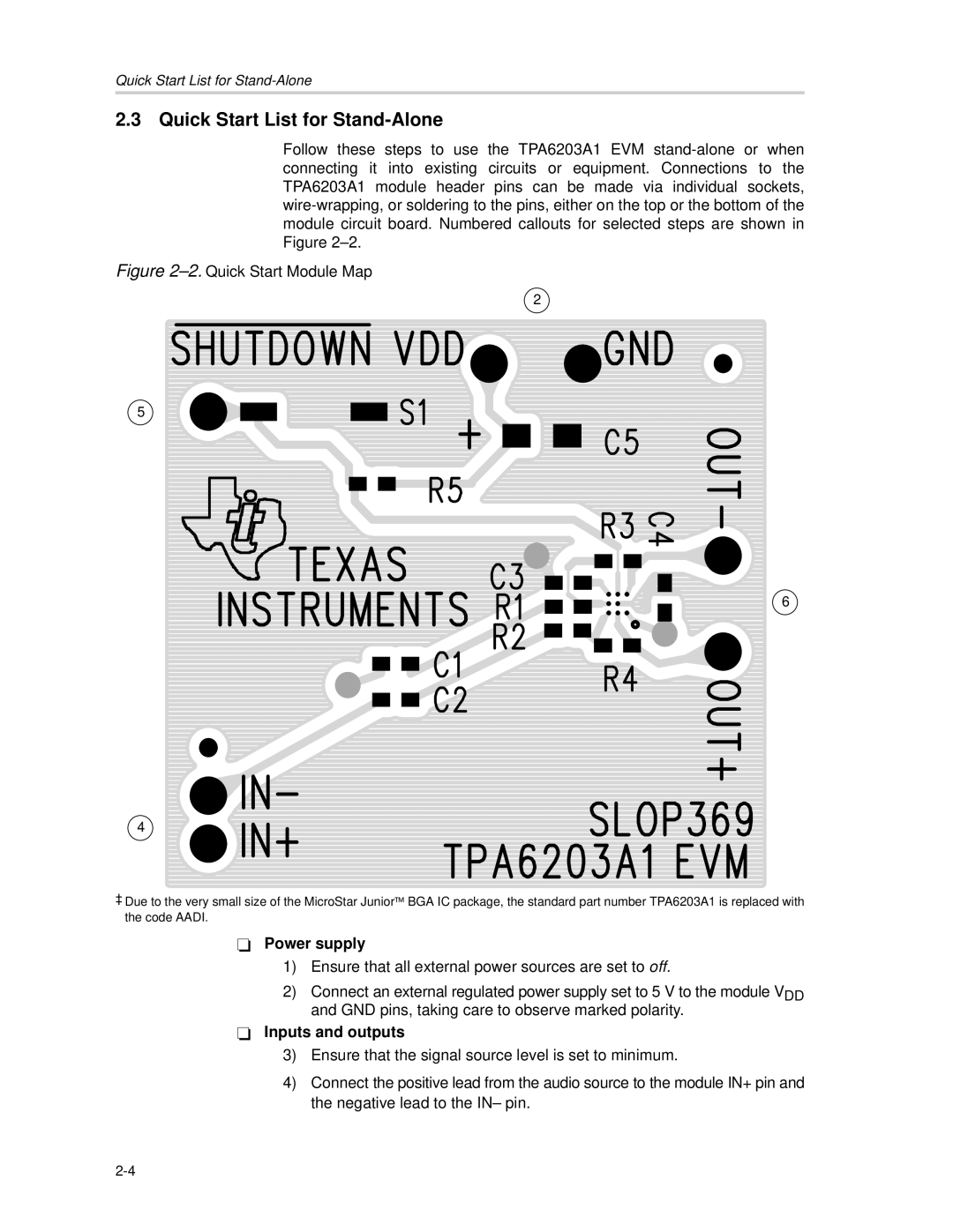 Texas Instruments TAP6203A1 manual Quick Start List for Stand-Alone, Quick Start Module Map 